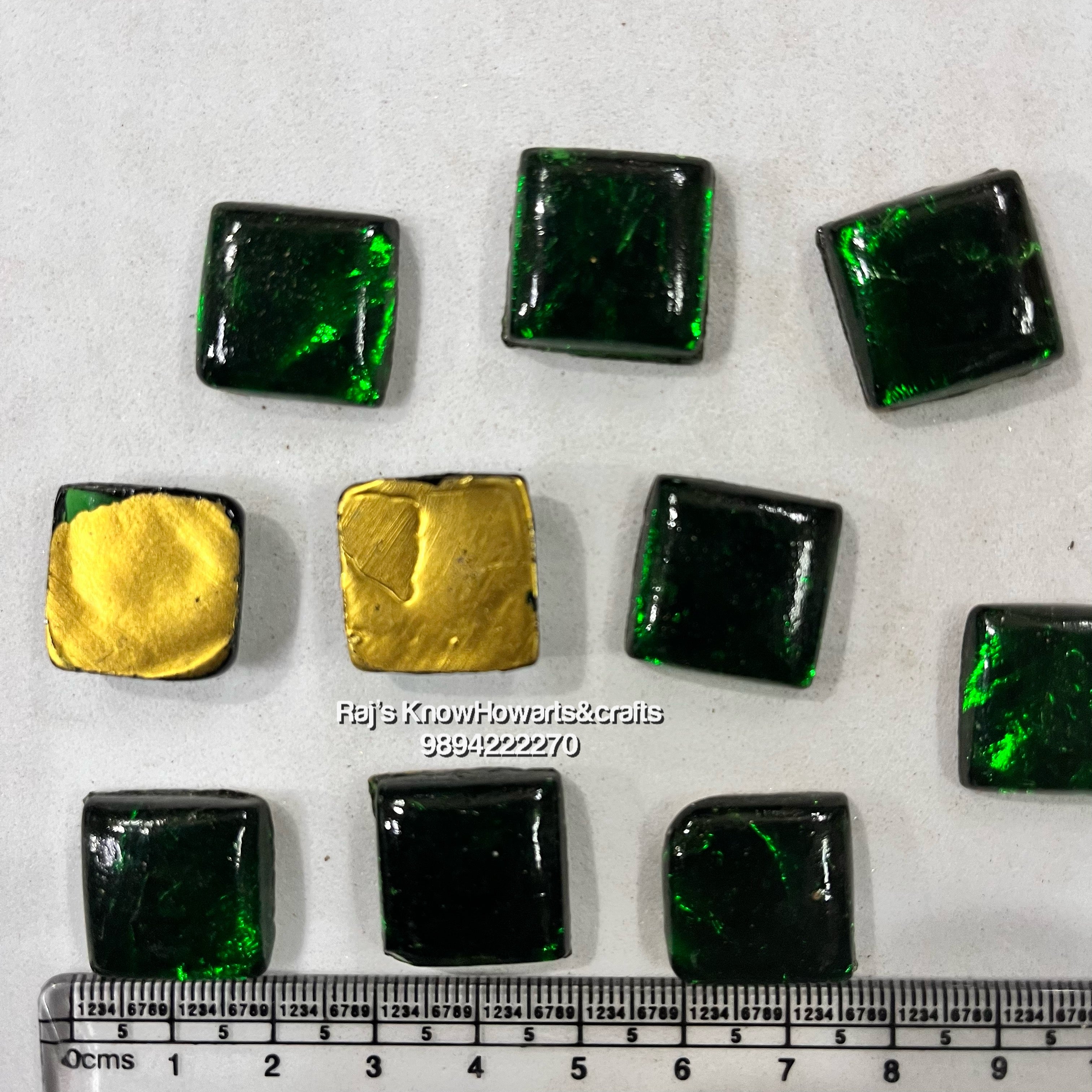 18X18 Green Square Tanjore Painting Jaipur Kundan stones-50 stones in a pack - 18SG