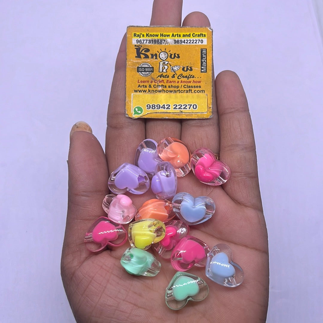 Colourful heart design beads -50g in a pack