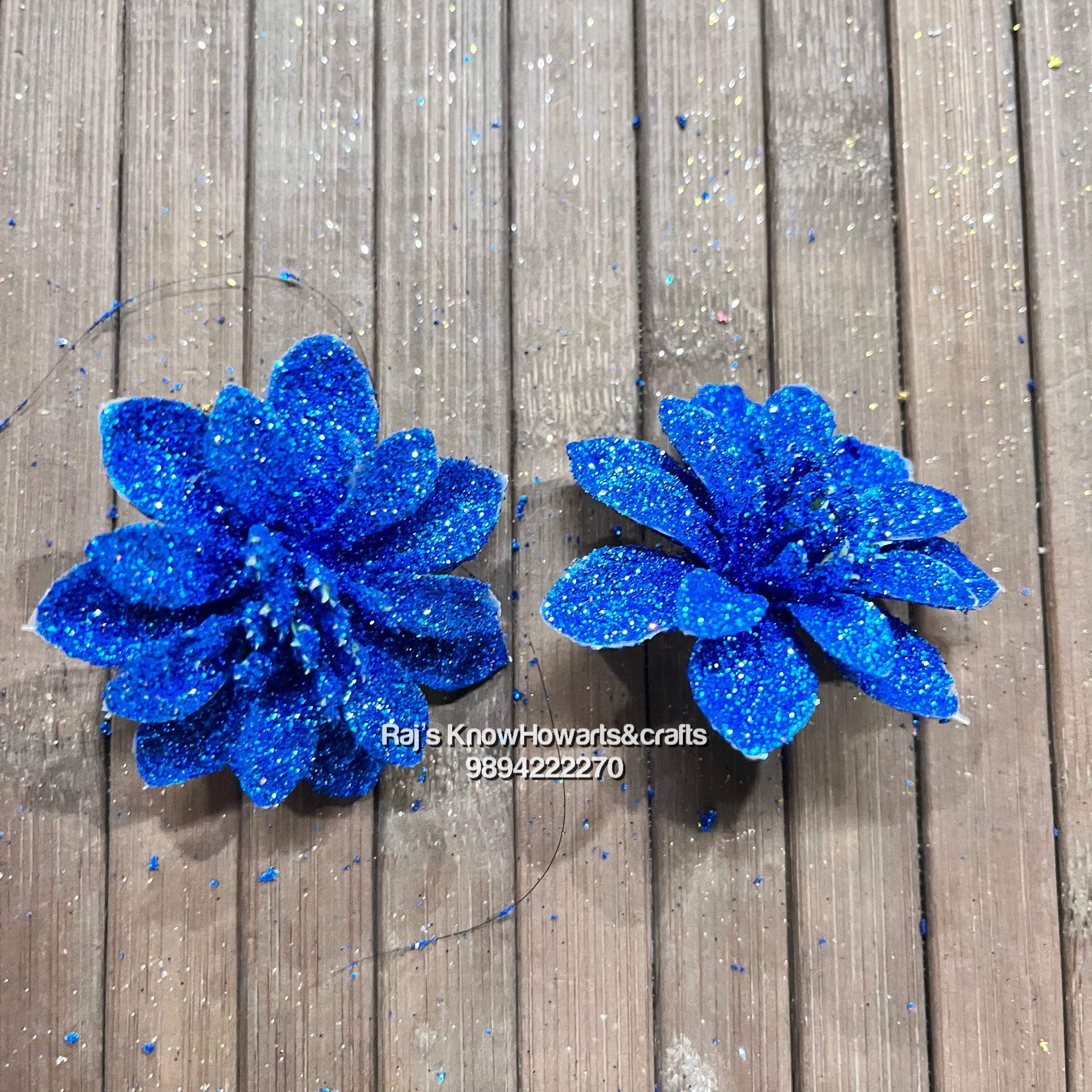 Blue Glitter flower - 2 pc