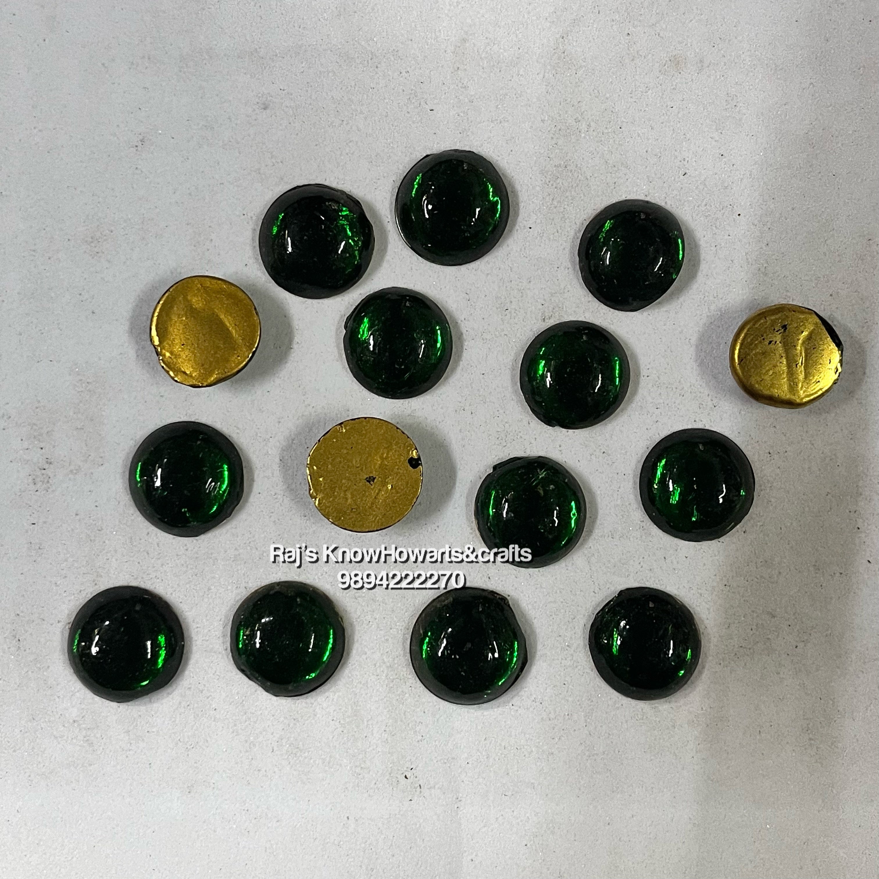 16mm Green Round Tanjore Painting Jaipur Kundan stones-50 stones in a pack - 16RG