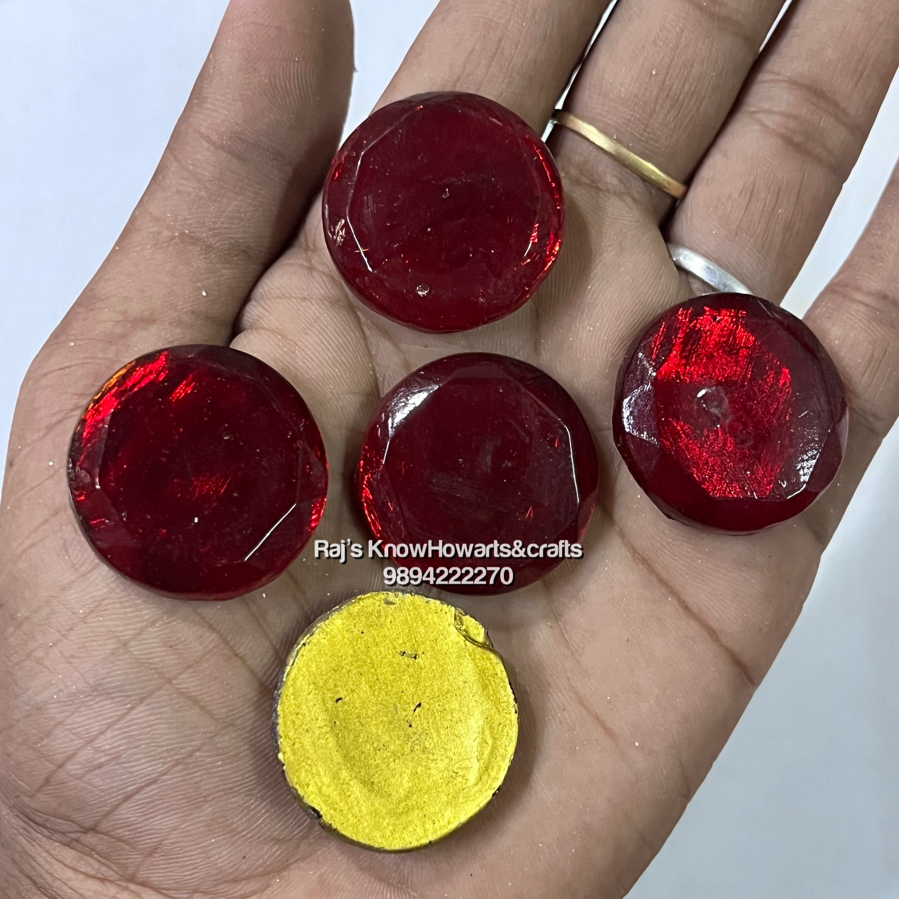 20mm Red Round Tanjore Painting Jaipur Kundan stones -25  stones in a pack - 20RR