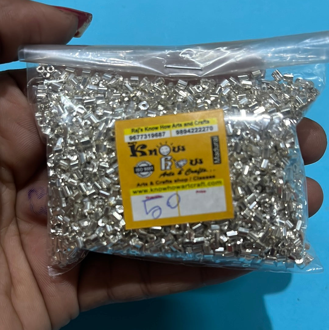 Aari tube beads-50 g in a pack -  silver seed Tube bead