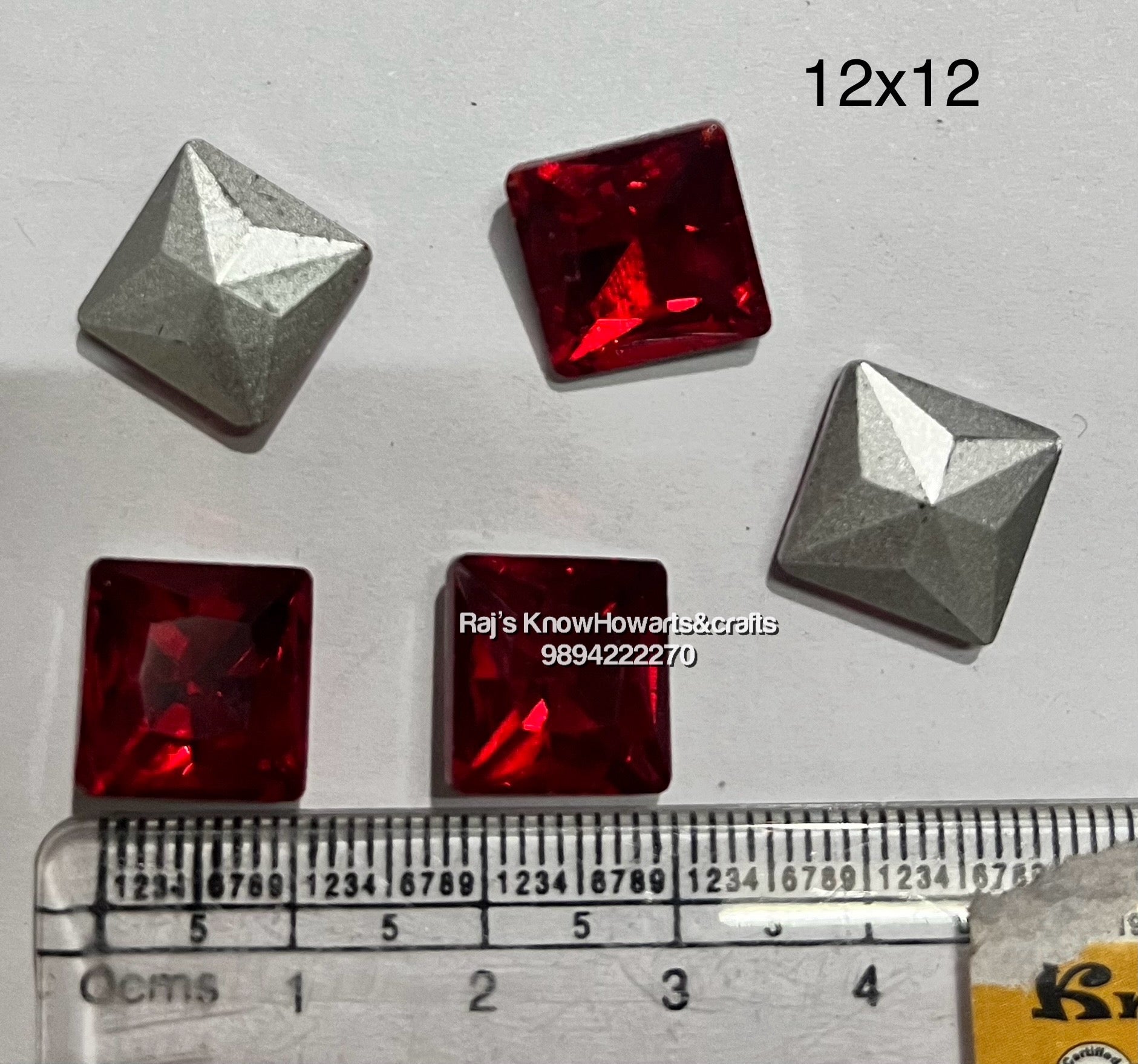 12x12 Red  SQUARE Tanjore painting American Diamond stones -   5 stones in a pack