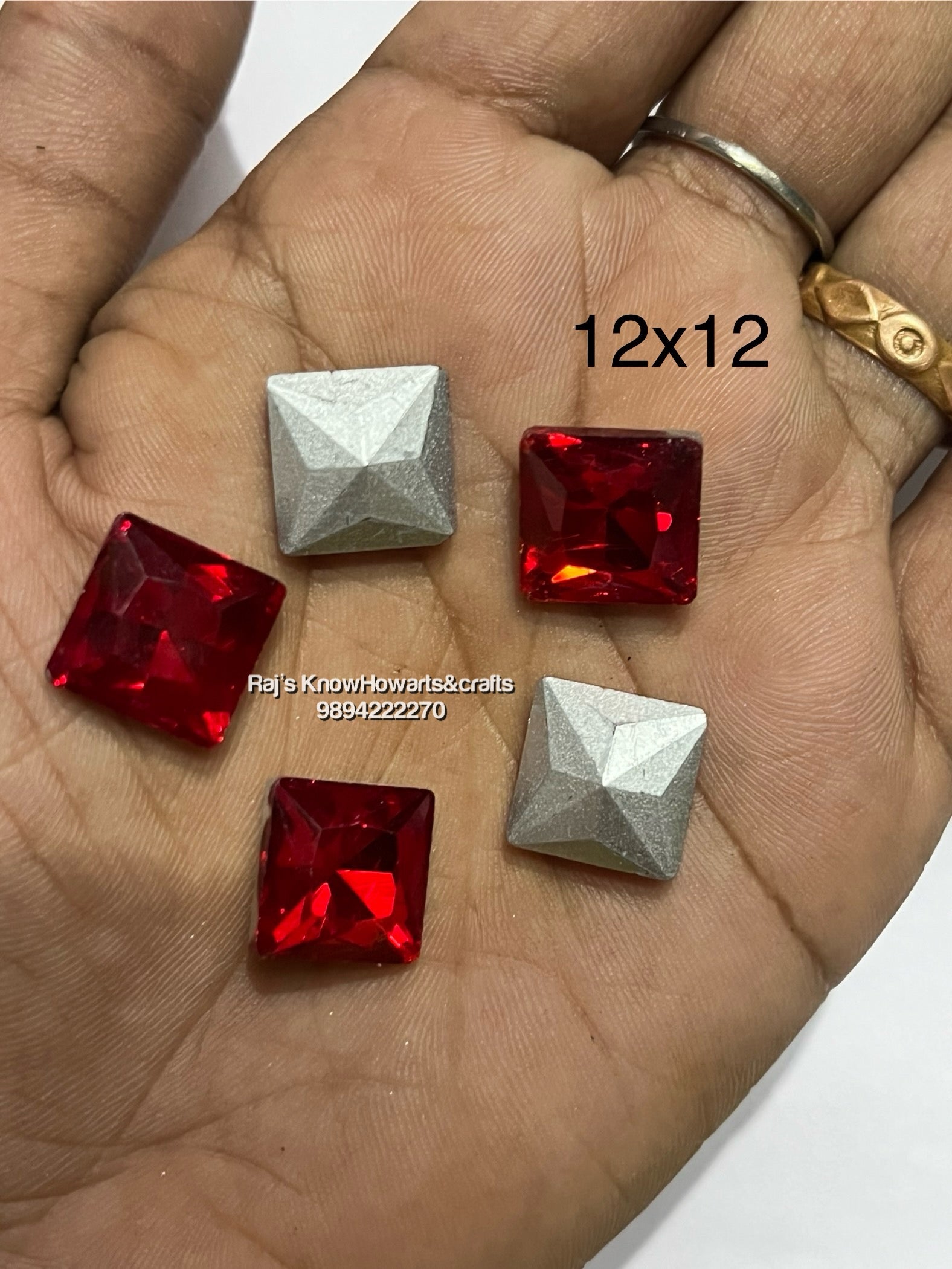 12x12 Red  SQUARE Tanjore painting American Diamond stones -   5 stones in a pack