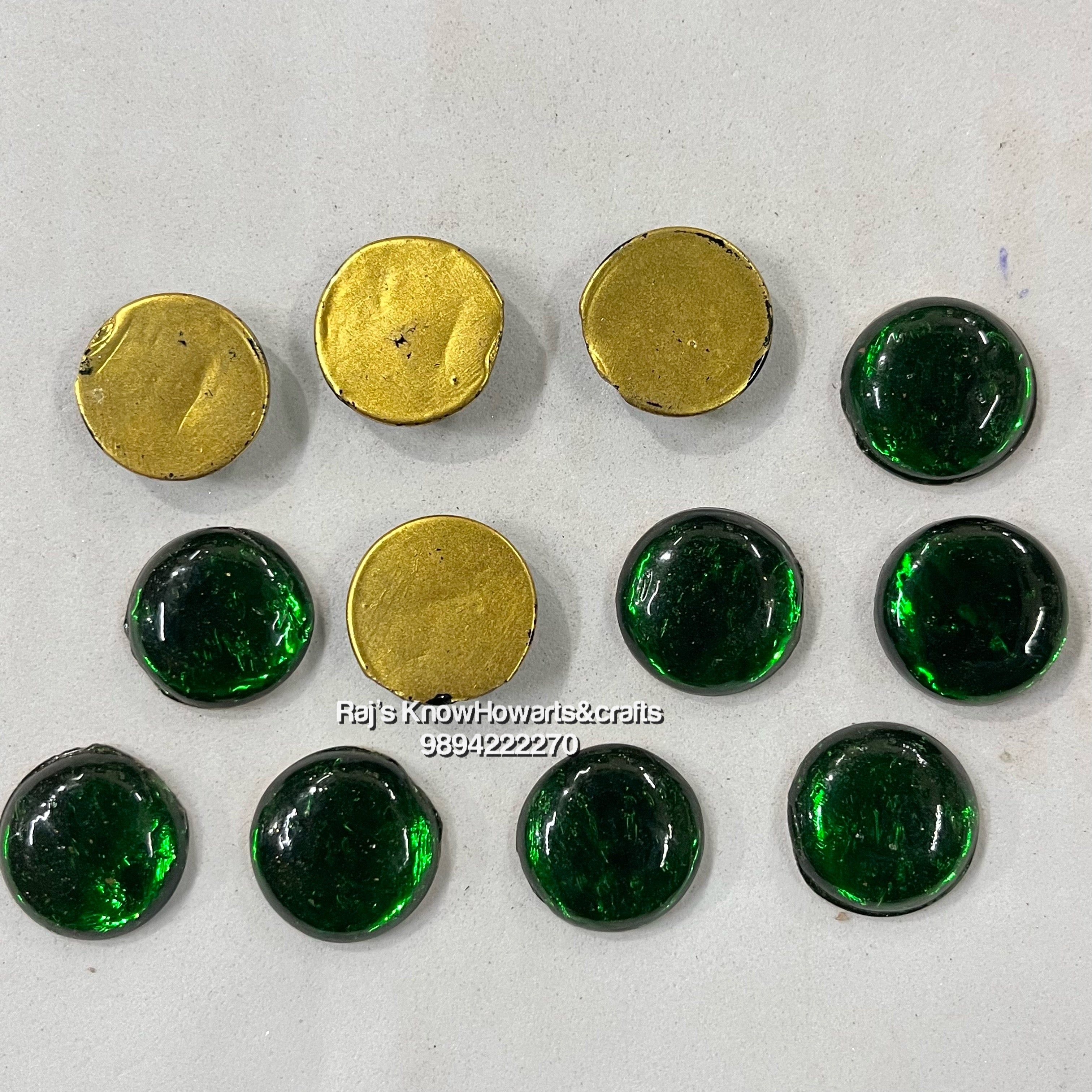 18mm Green Round  Tanjore Painting Jaipur Kundan stones-50 stones in a pack - 18RG