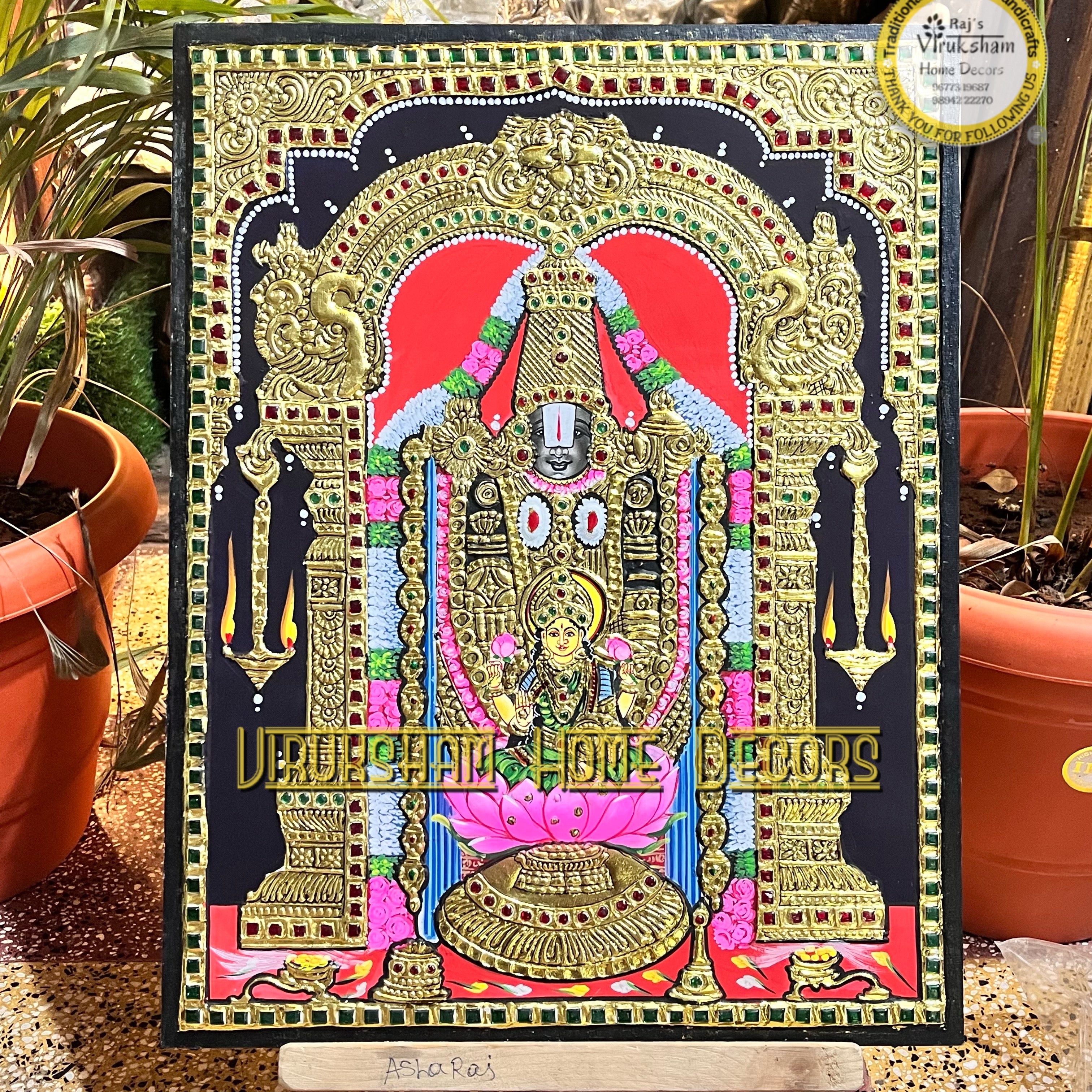 Thirupathi lakshmi  14x18Tanjore painting -1 board(15 days delivery time)