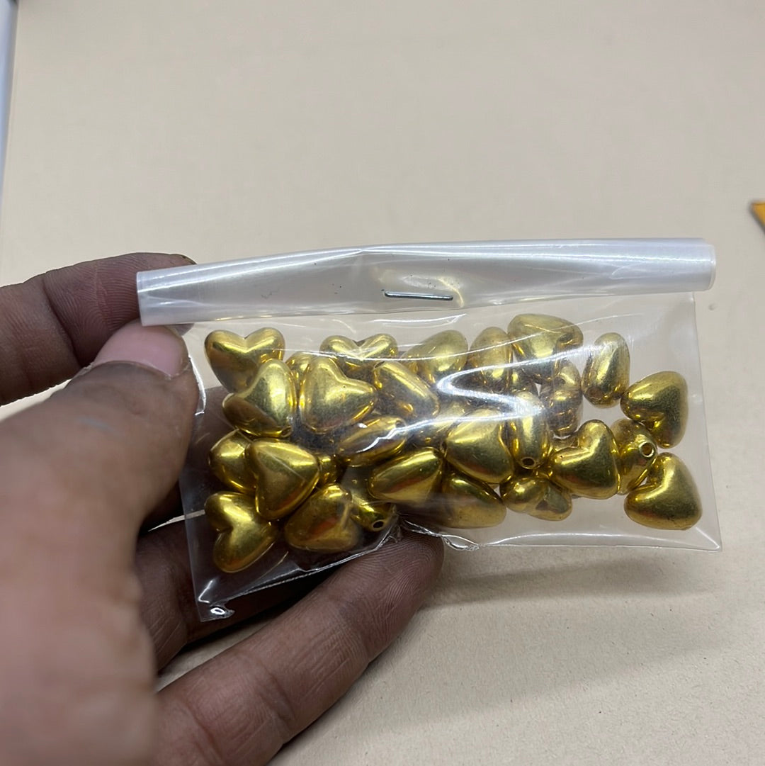 Shiny gold  acrylic metallic puffy heart  beads more than 25pc