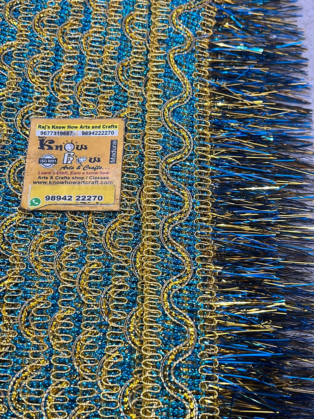 Blue  gold  design fancy   lace - 1 meter