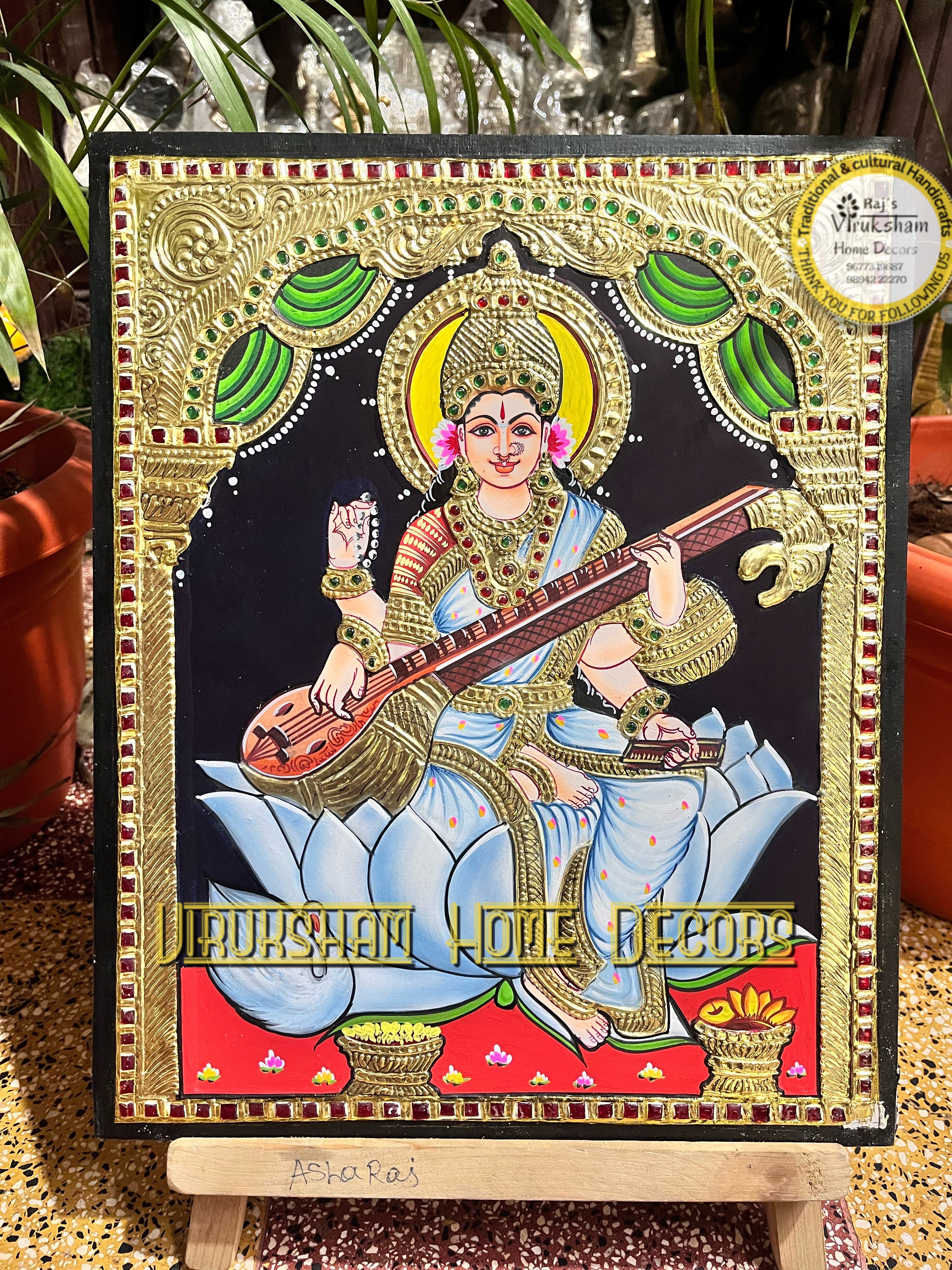 Saraswathi  12x15  Tanjore painting -1 board(15 days delivery time)without frame