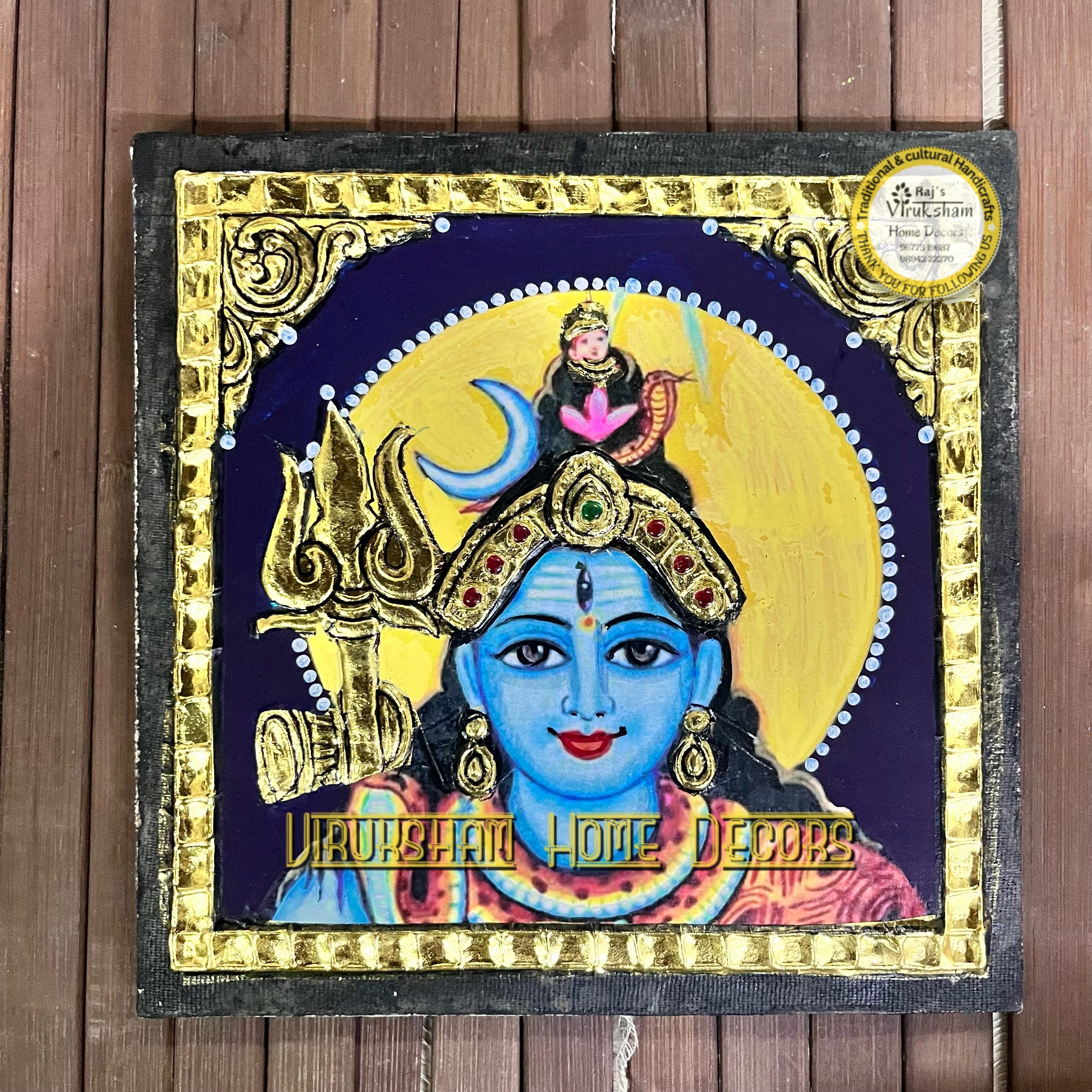 Lord Shiva face Tanjore Painting artificial grade 1 foil-life warranty- 6x6