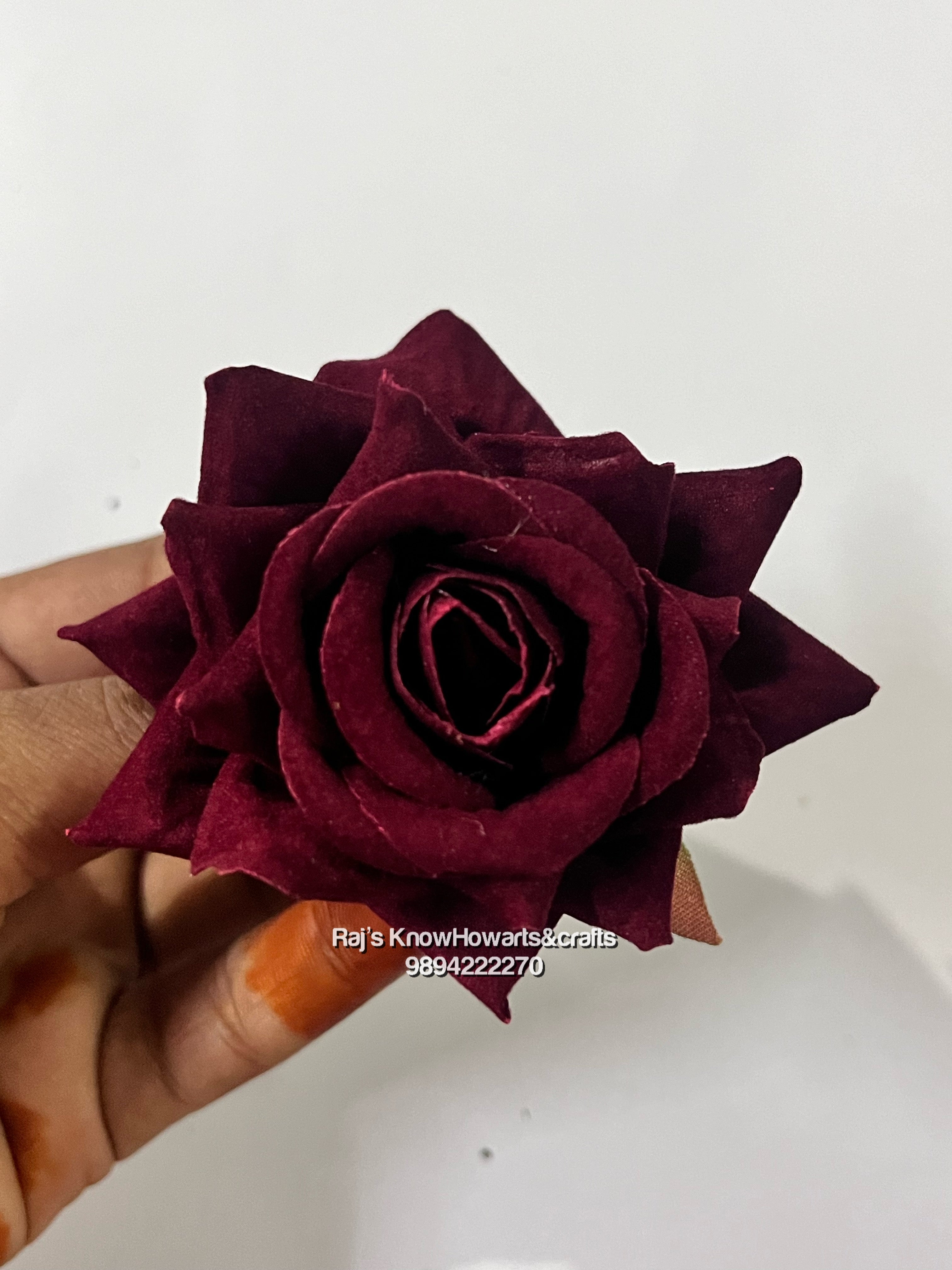 Artificial velvet rose  flower - 5pc