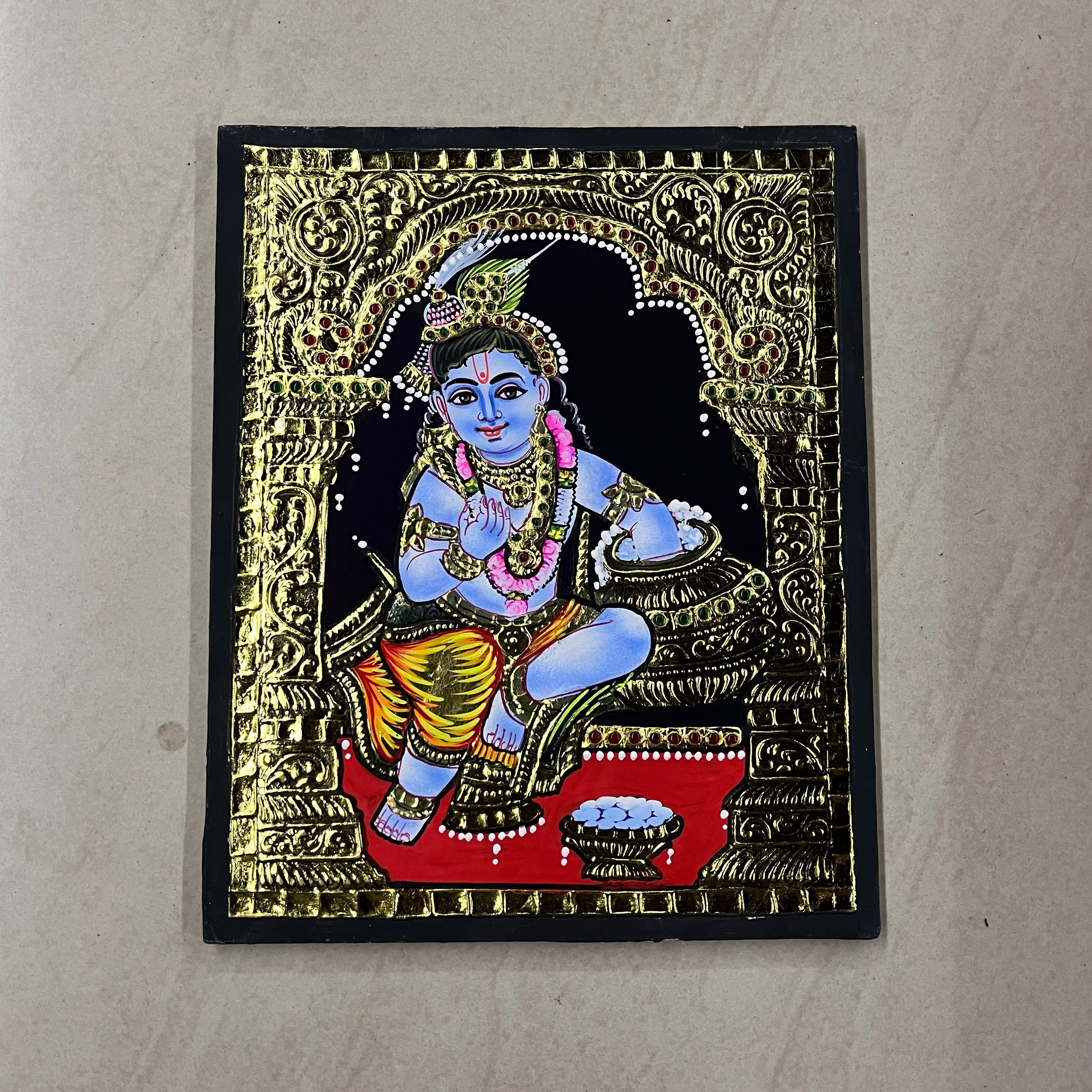 Little Krishna with pot Tanjore painting 8x10(15days delivery form payment date)-1pack