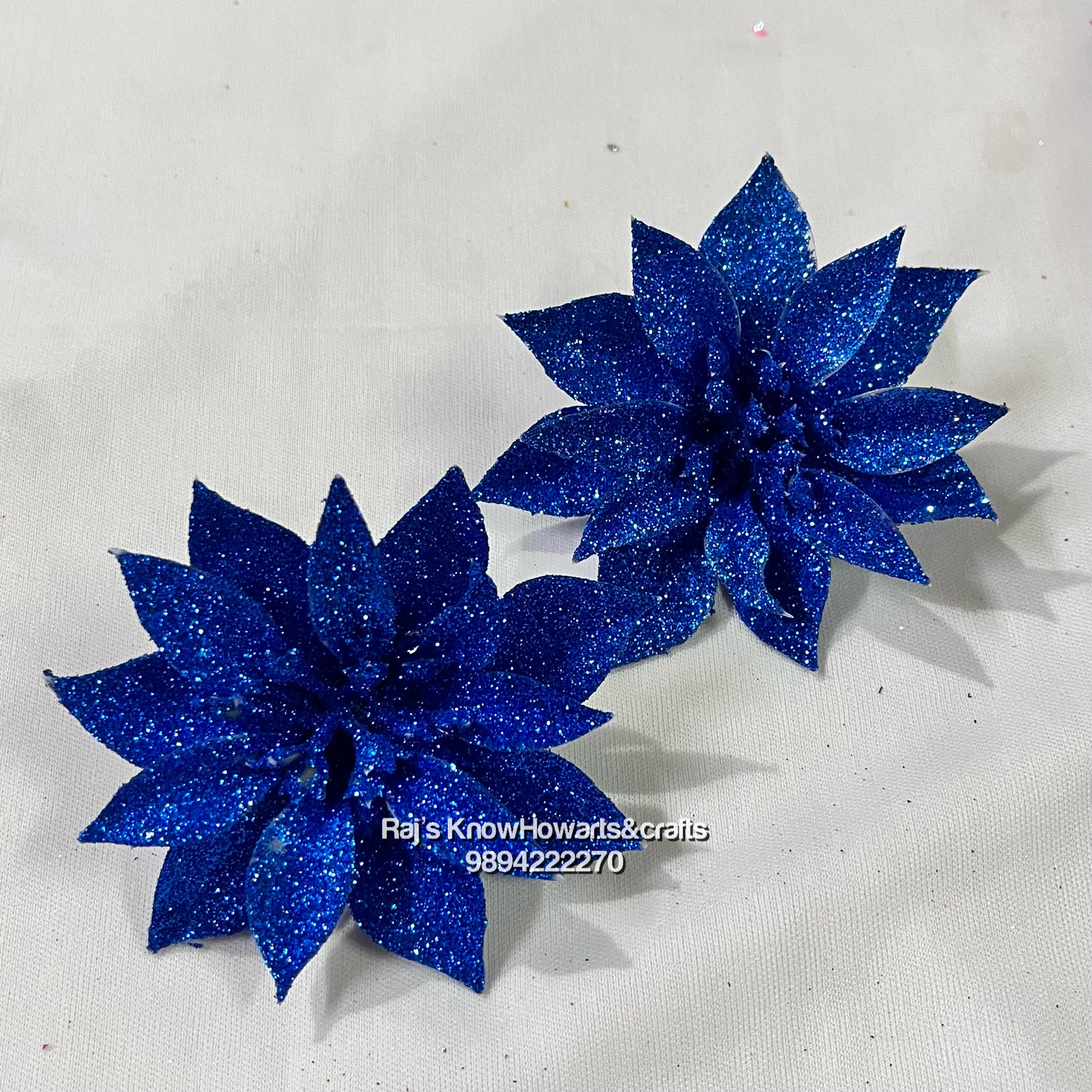 Royal blue Glitter flower - 2 pc