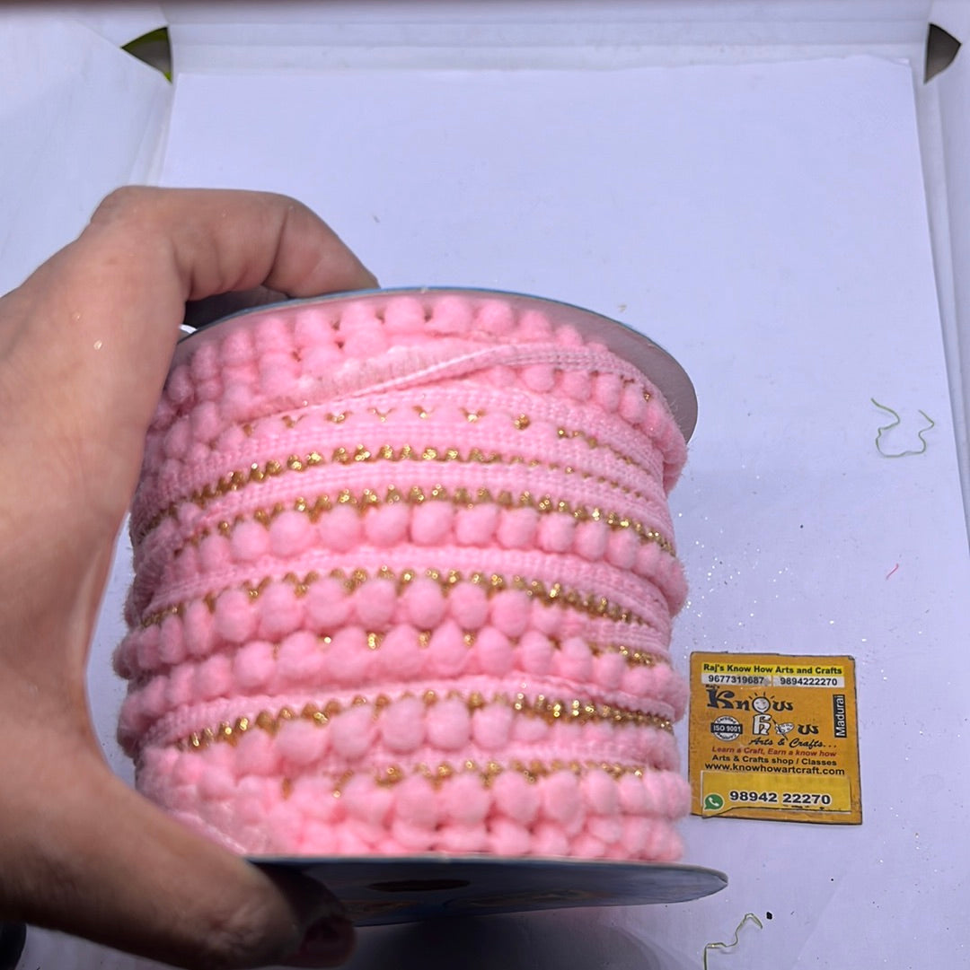 Light pink Pom Pom embroidery lace -  1 metre