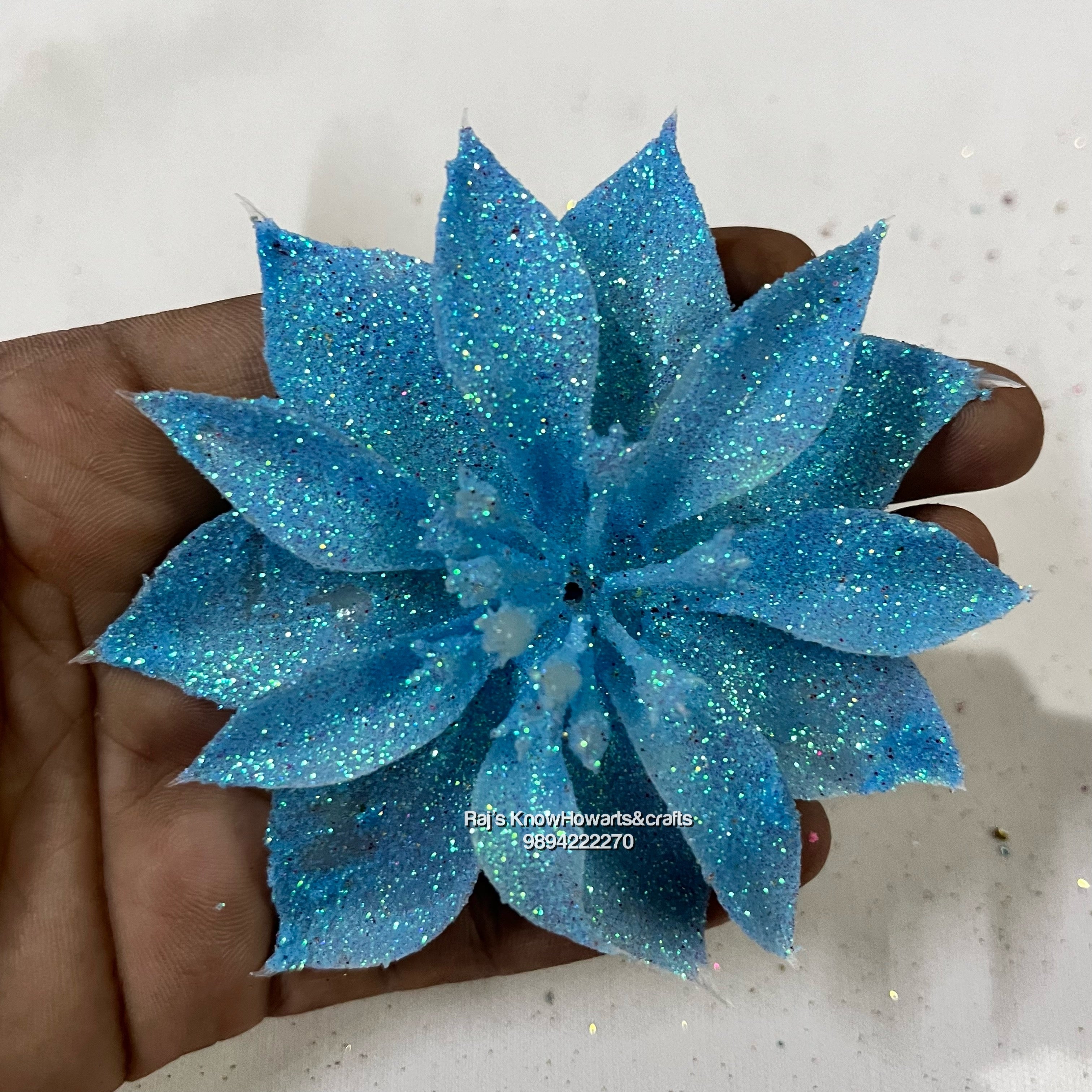 Sky blue Glitter flower - 2 pc