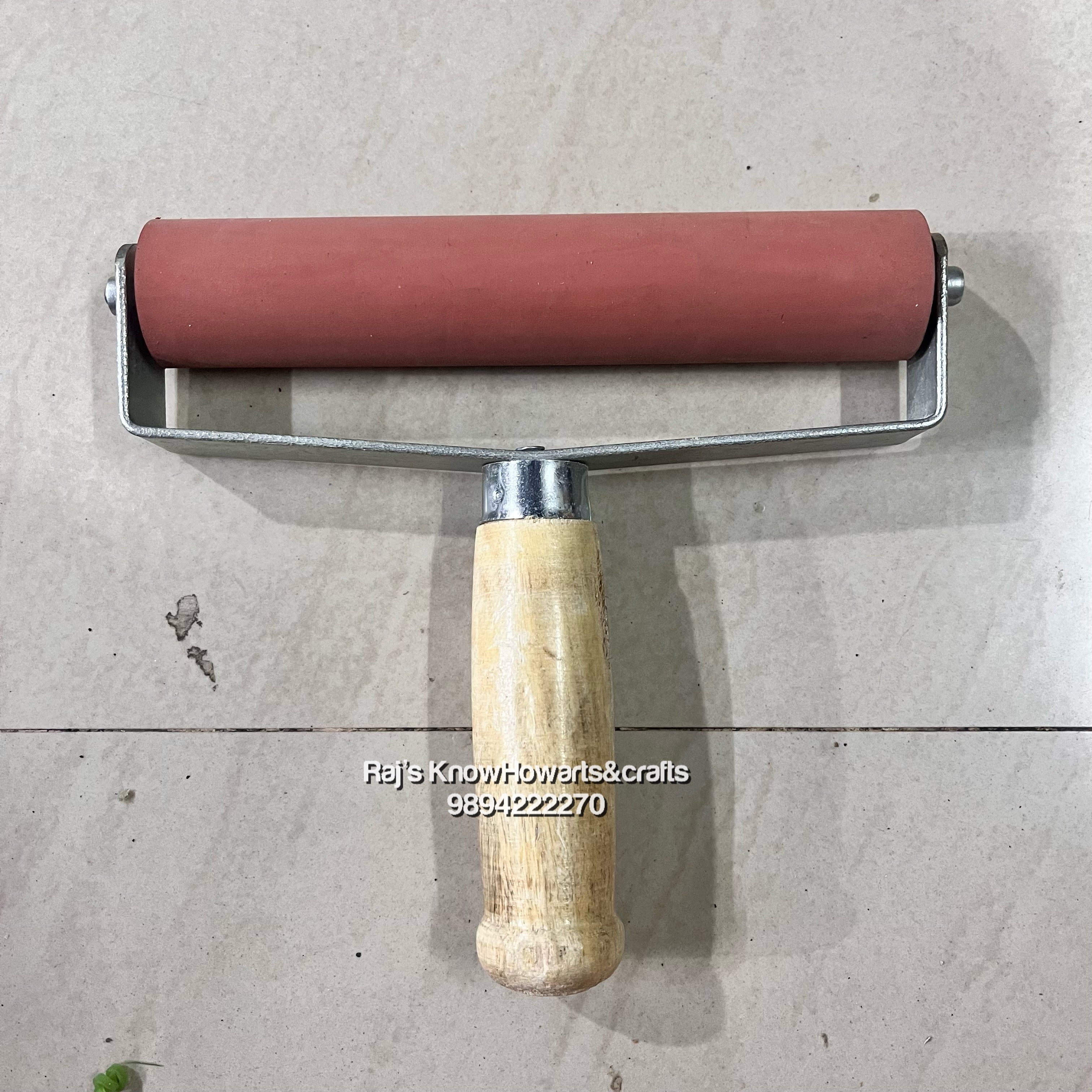 wooden handle rubber roller - 7 inch