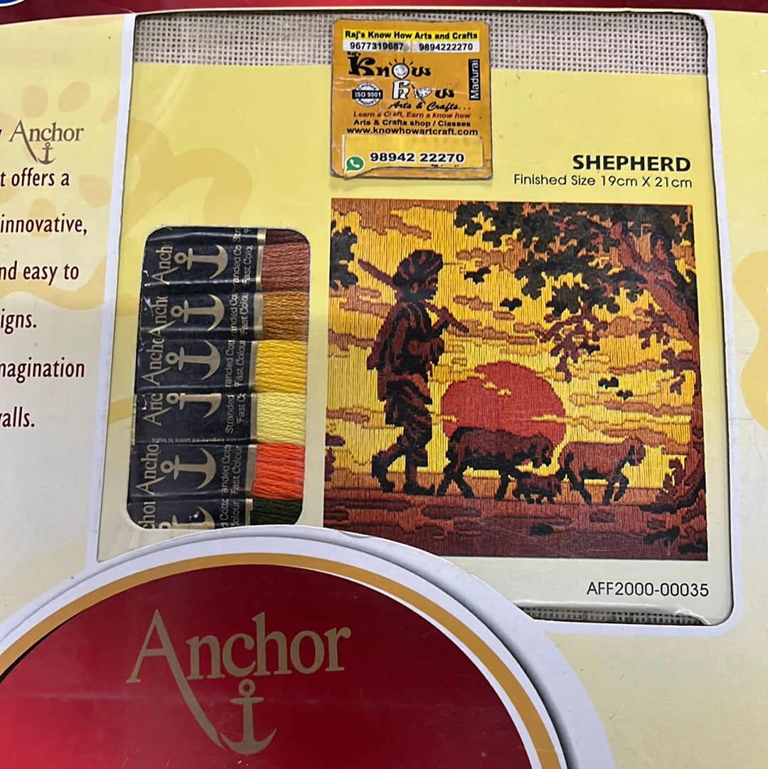 Anchor stitch embroidery kit shepherd finished size 19cm x 21cm