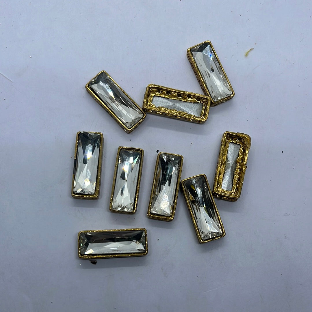 Gold crystal Kundan’s rectangular beads  jewelry making 5 piece