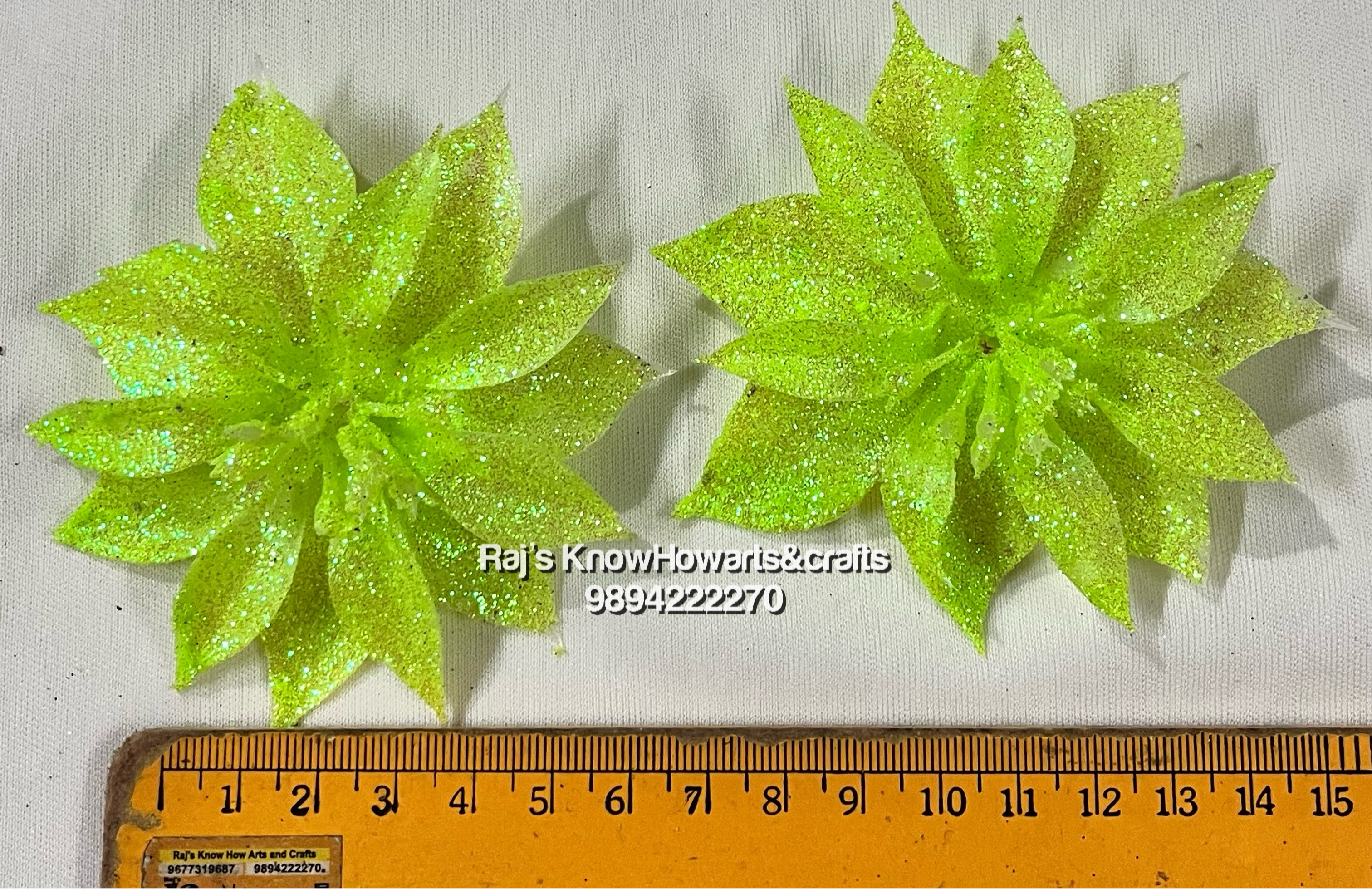 Fluorescent green Glitter flower - 2 pc