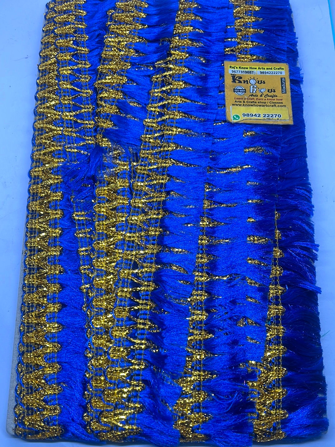 Bright dark blue  golden punch  lace - 1 meter