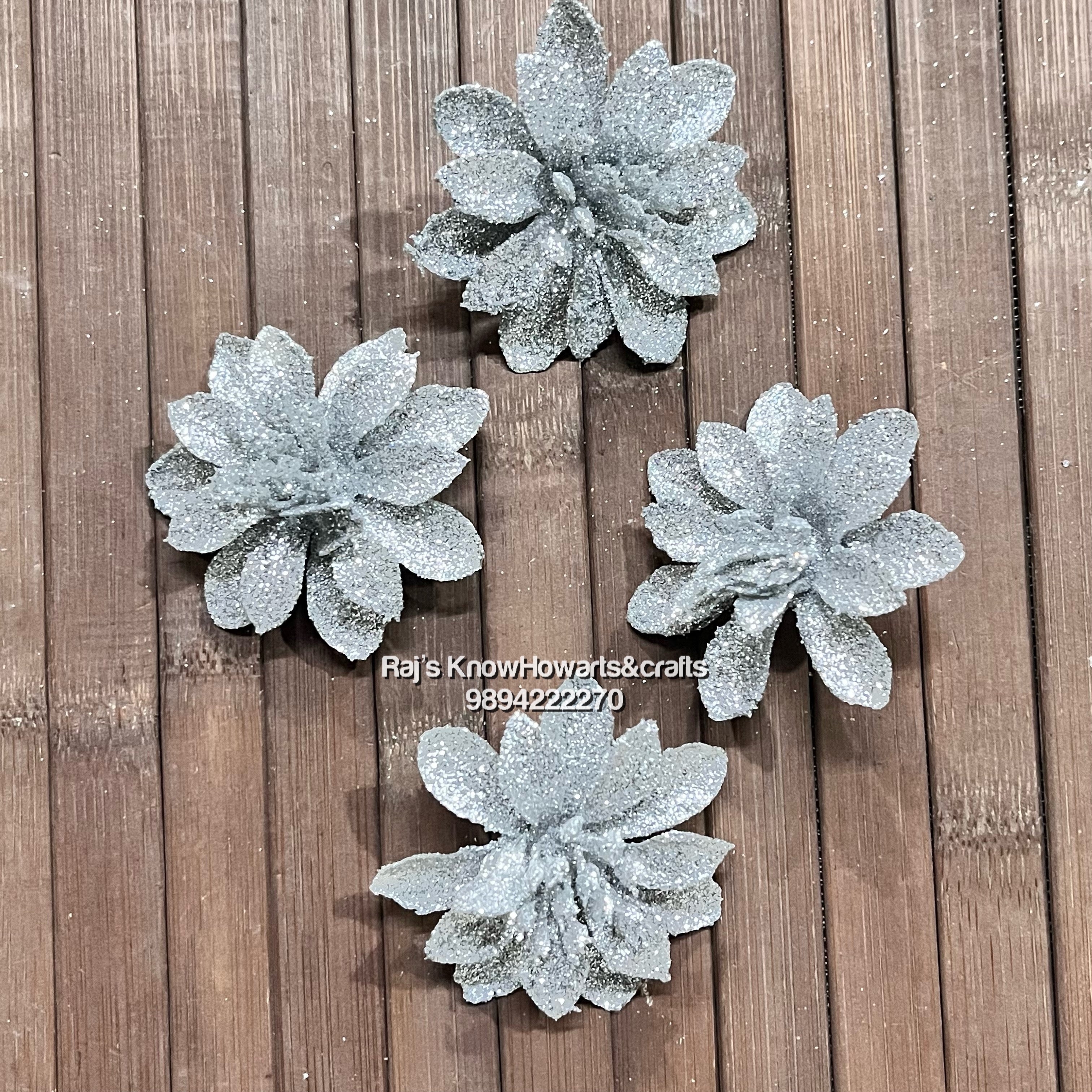 Silver Glitter flower - 2 pc