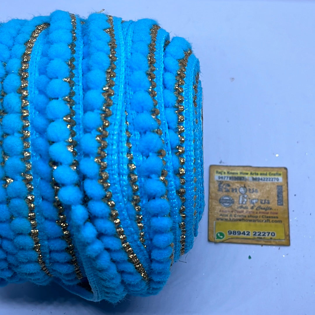 Sky Blue  Pom Pom embroidery lace -  1 metre