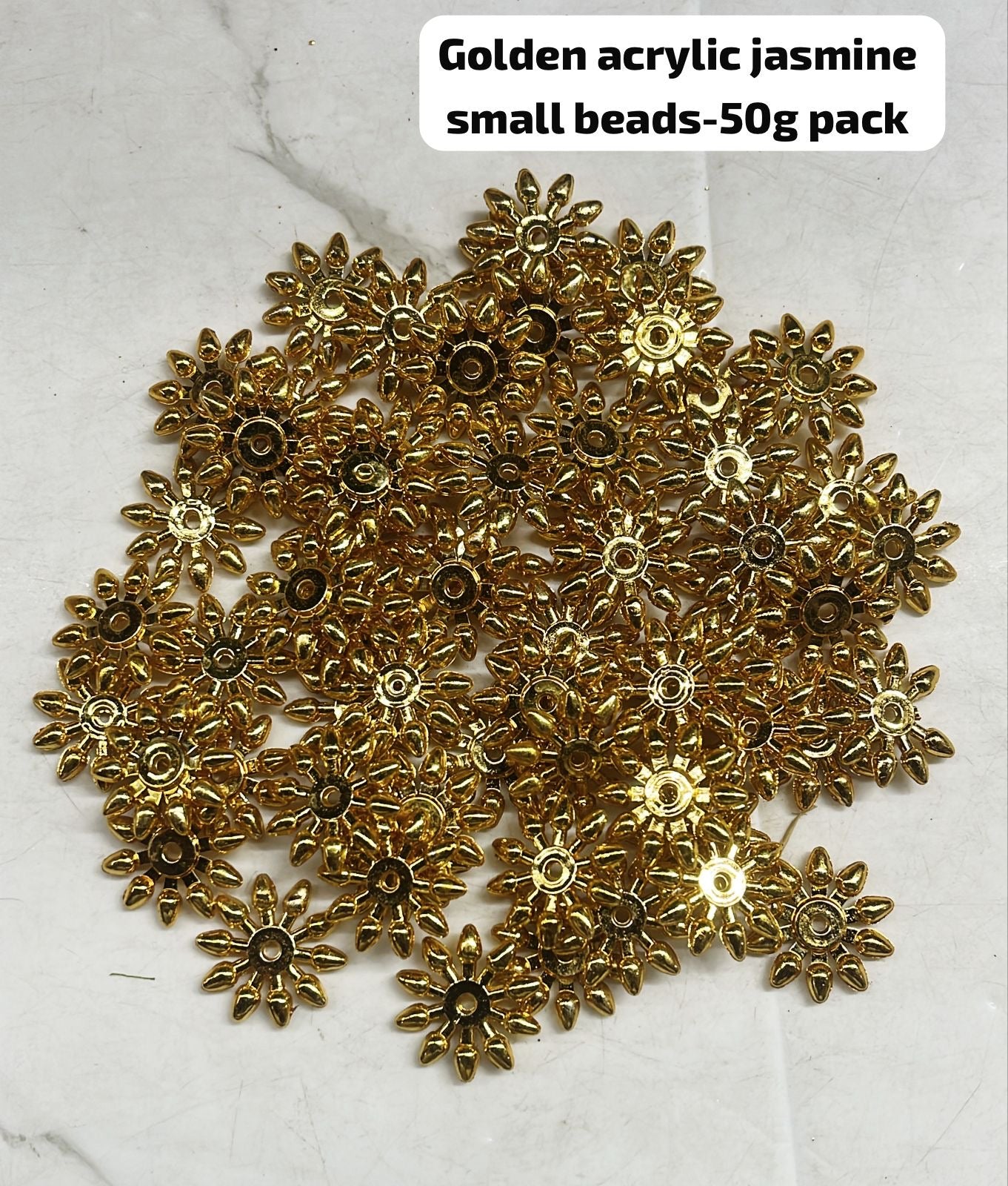 Golden Acrylic jasmine beads small for garland making 100g in a 1pack