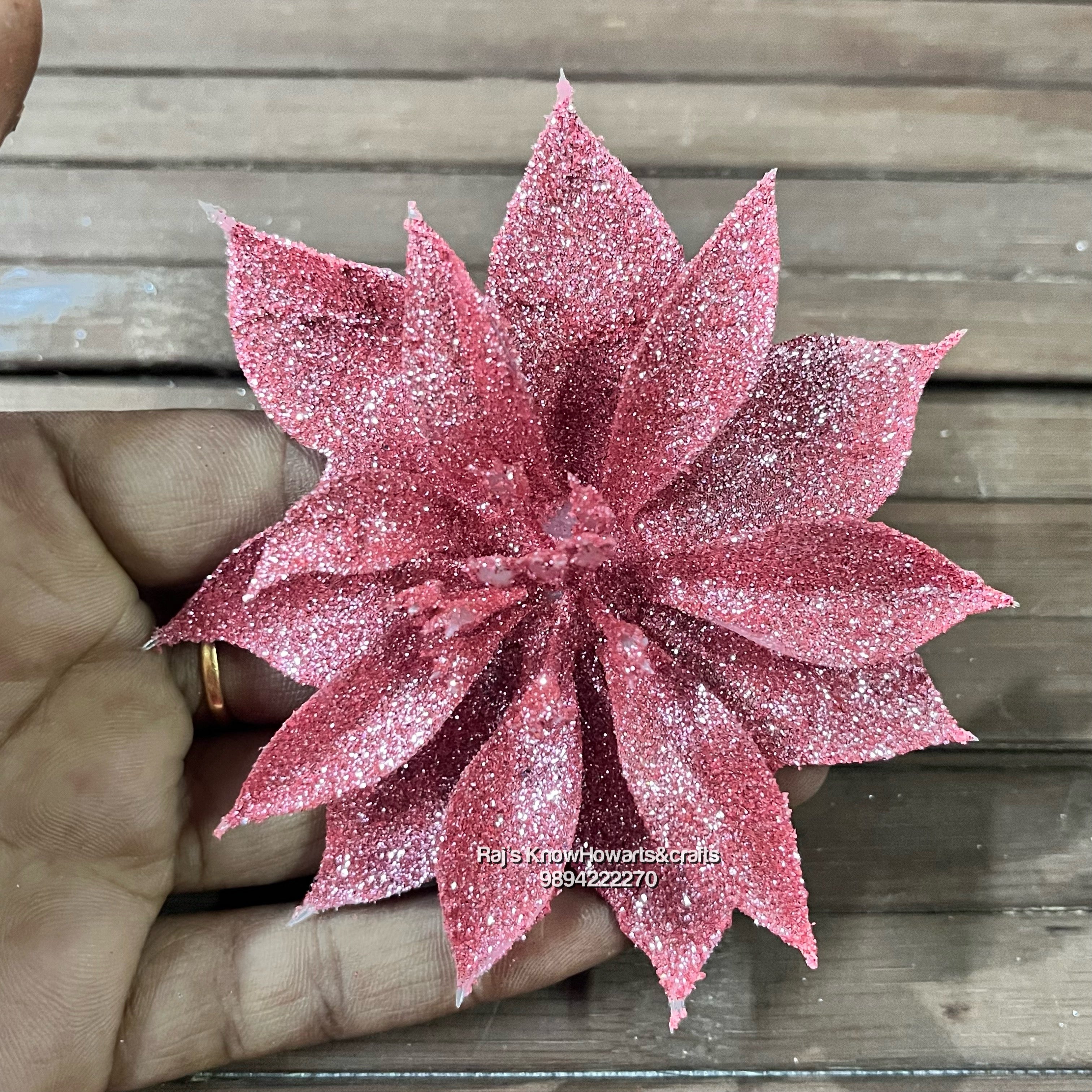 Pink Glitter flower - 2 pc