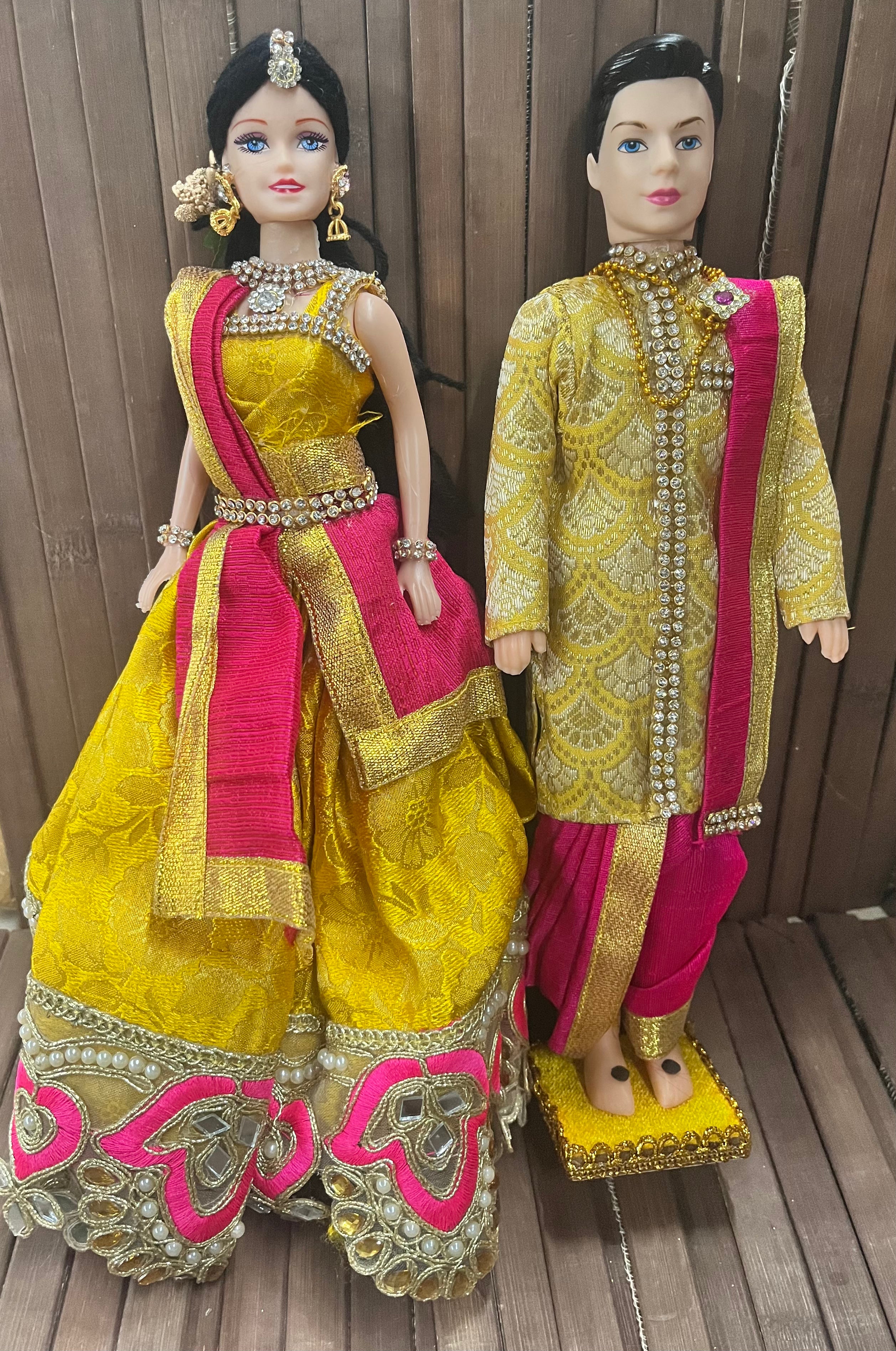 Barbie doll couple Lehenga sherwani groom dhoti  set