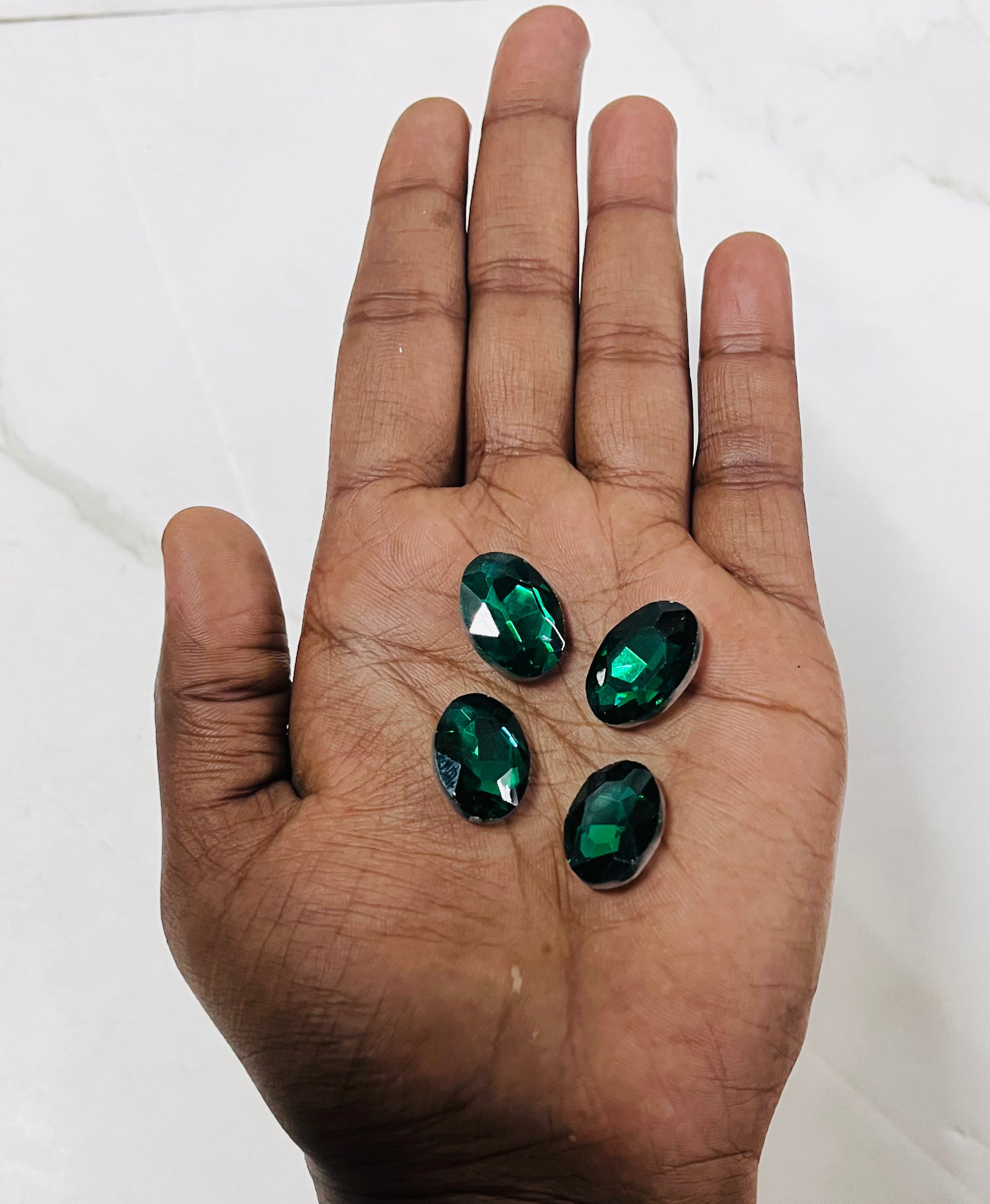 13x18 AD oval green stone Tanjore Painting American diamond Kundan stones-4 stones in a pack