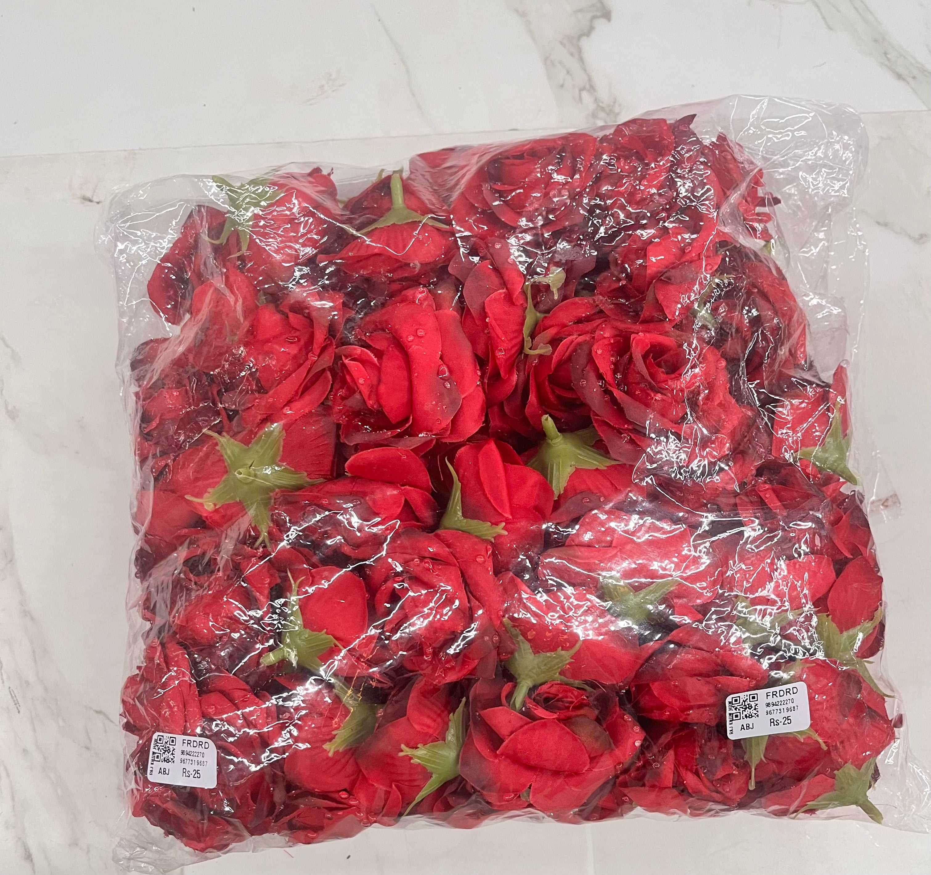 Fabric rose with drops 5pc Red -FRDRD 1pc -/₹25