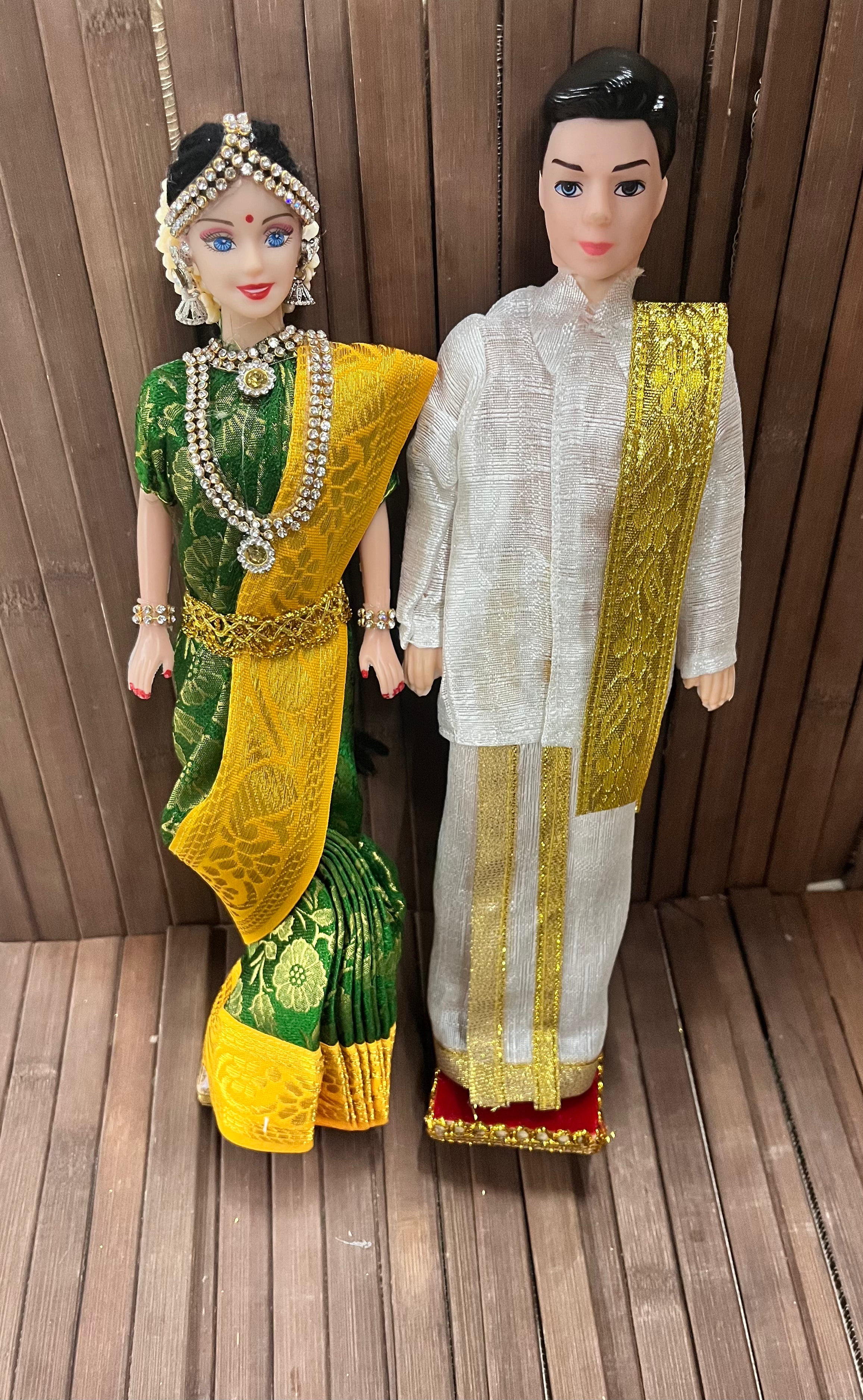 Barbie doll couple vesti shirt saree set
