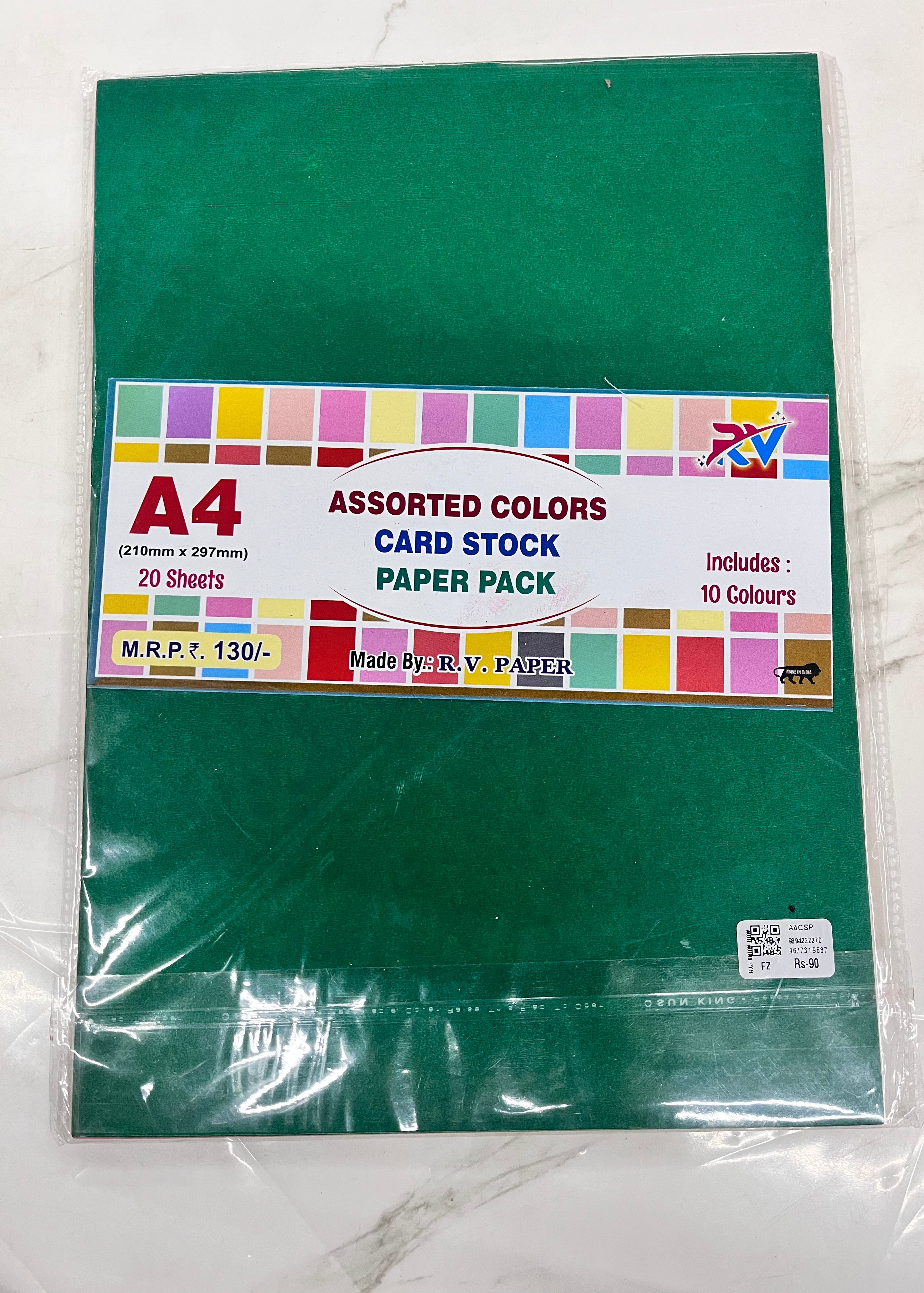 A4 plain card stock paper assorted colours 20sheets-A4CSP