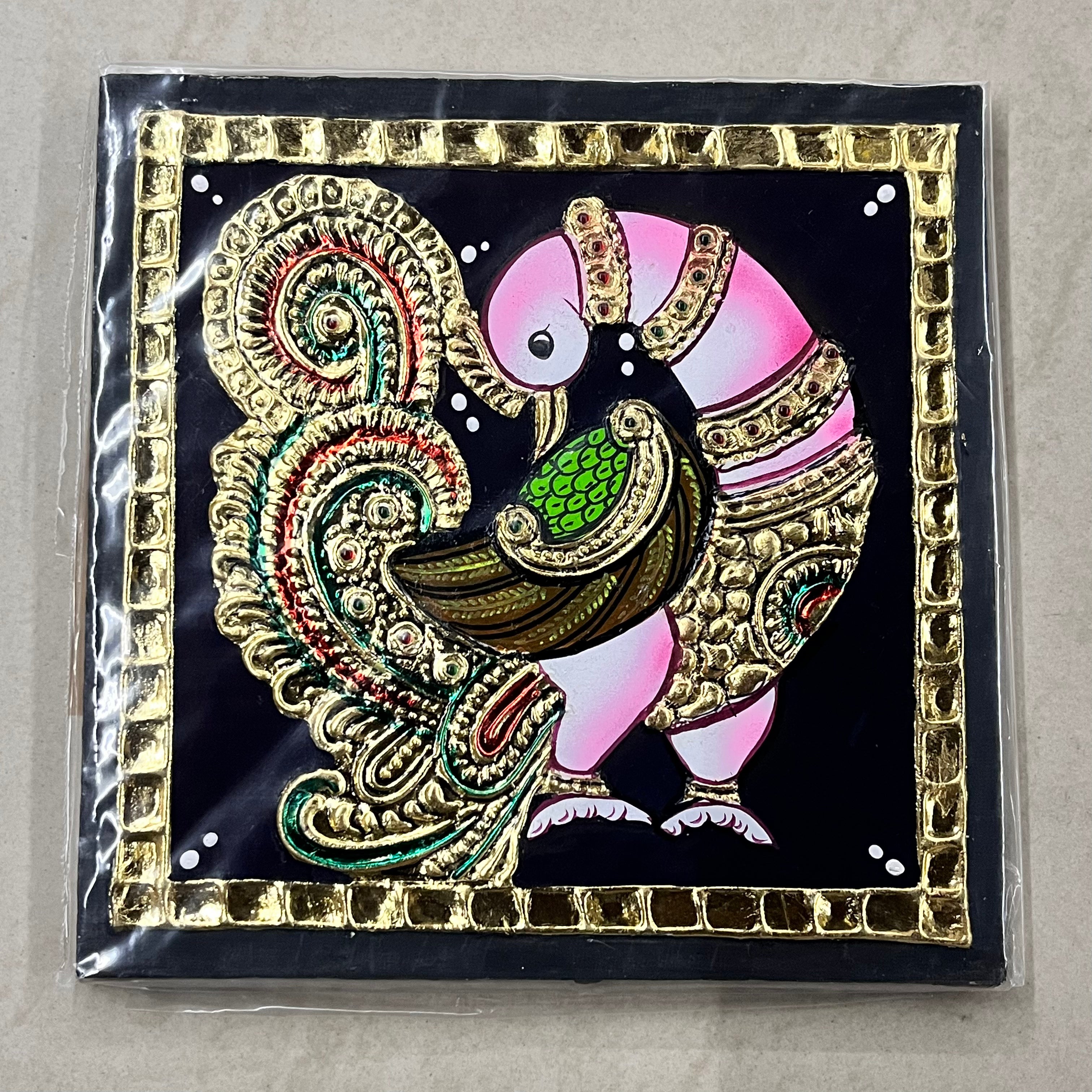 Peacock Tanjore painting 6x6 (15days delivery form payment date)-1pack