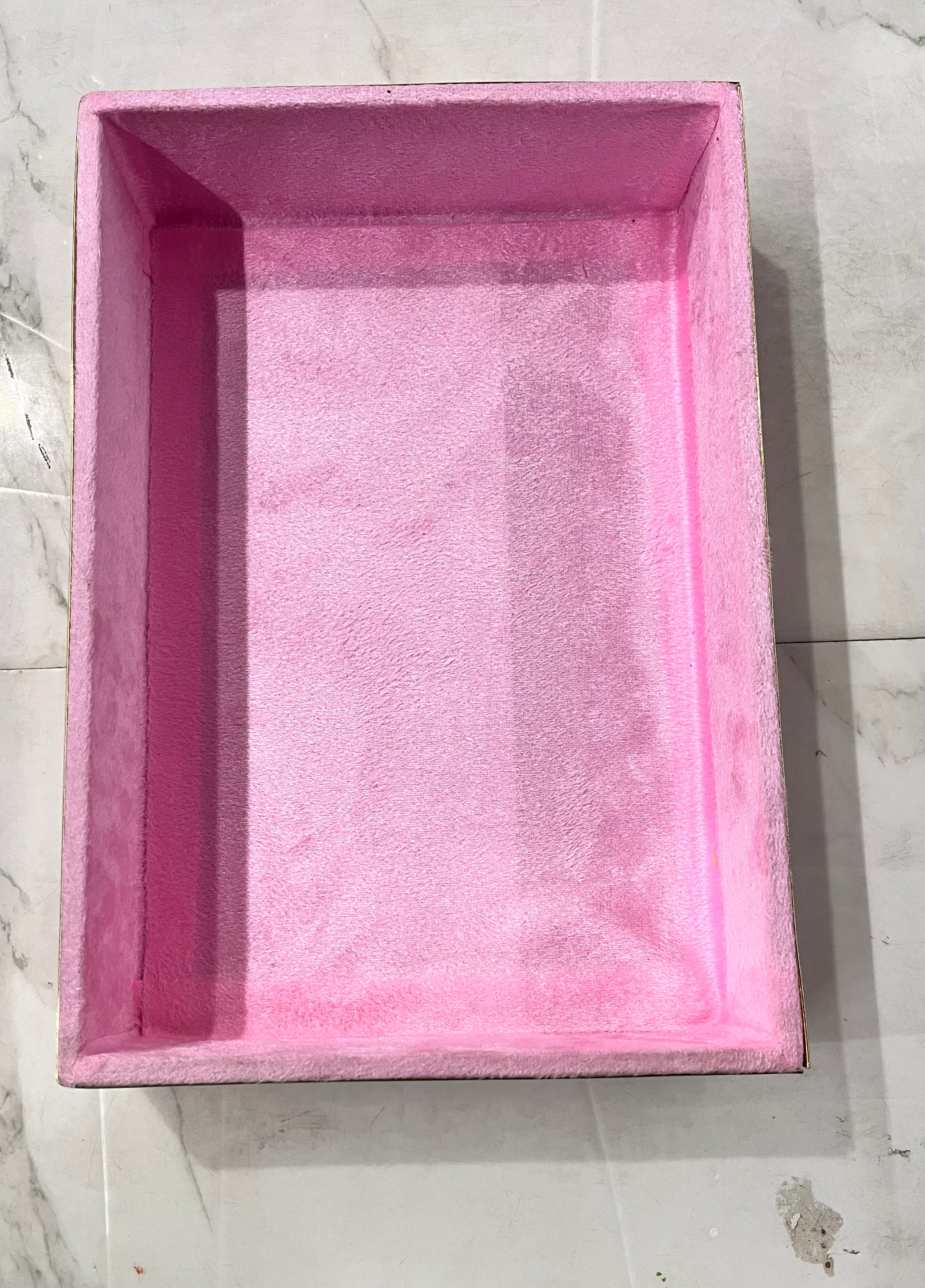 Luxury pink velvet rectangle tray 2pc set-12x16 &13x9 size 1pack
