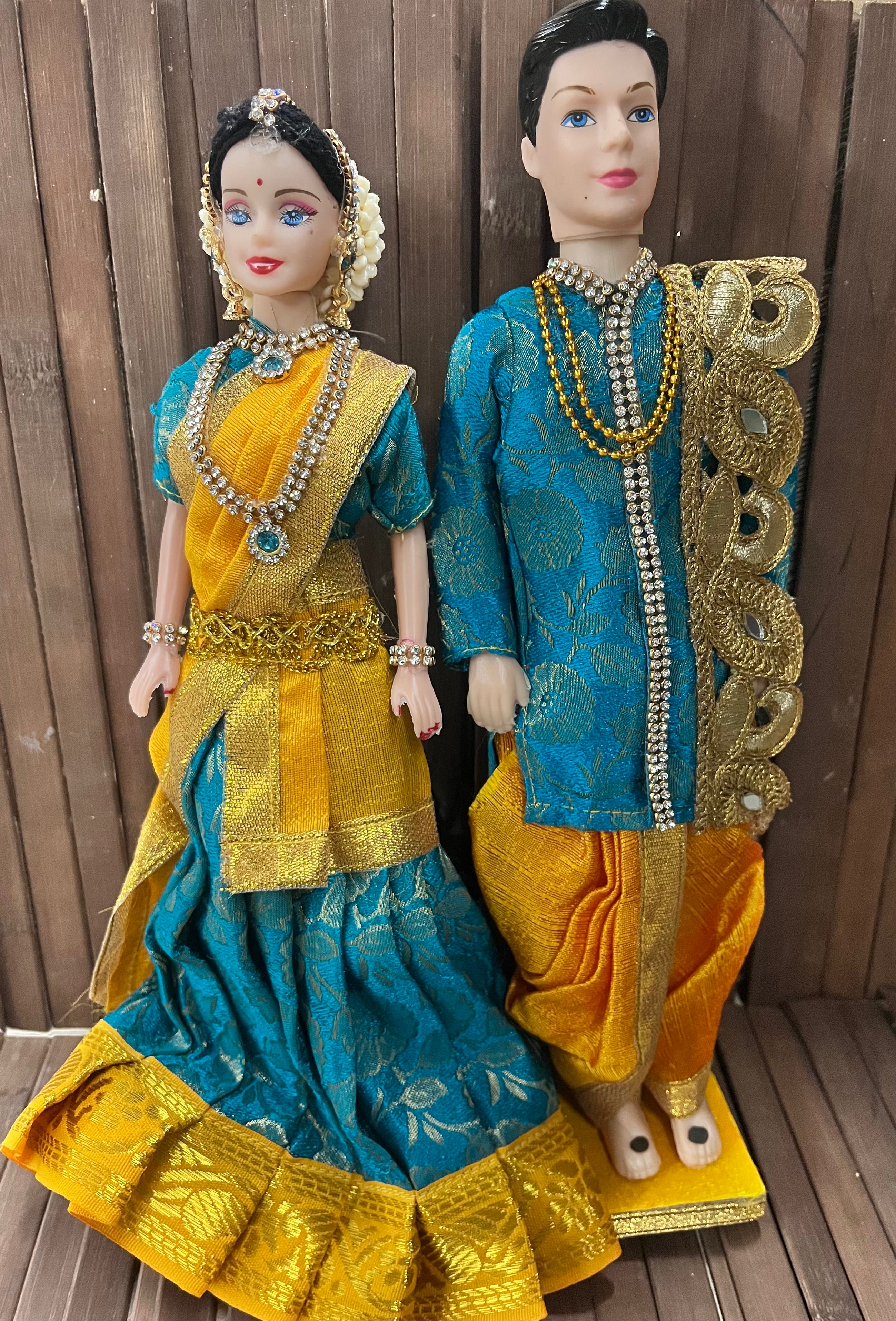 Barbie doll Half saree  sherwani groom dhoti  couple set