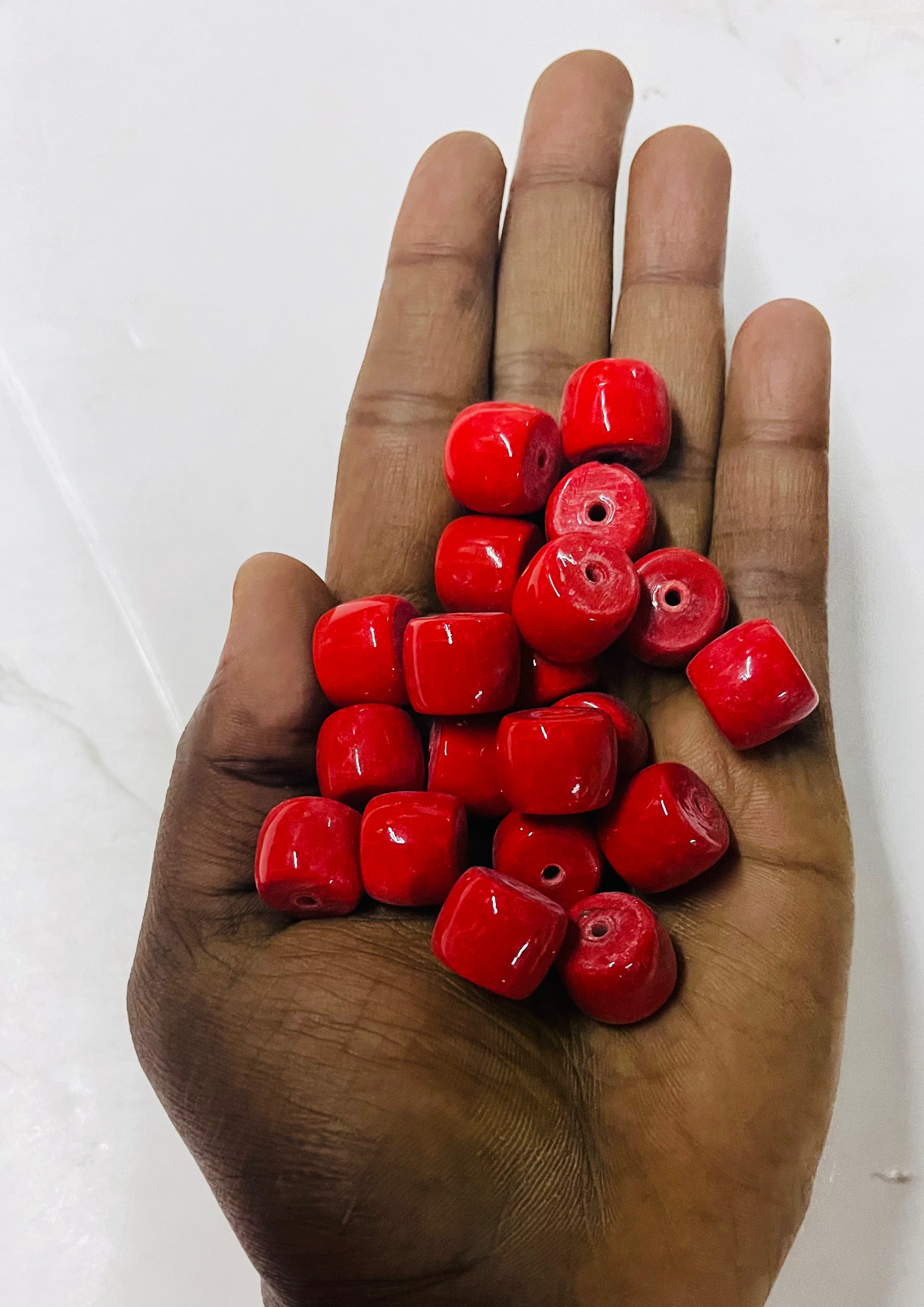 Coral drum glass beads Red 10mm-100g pack