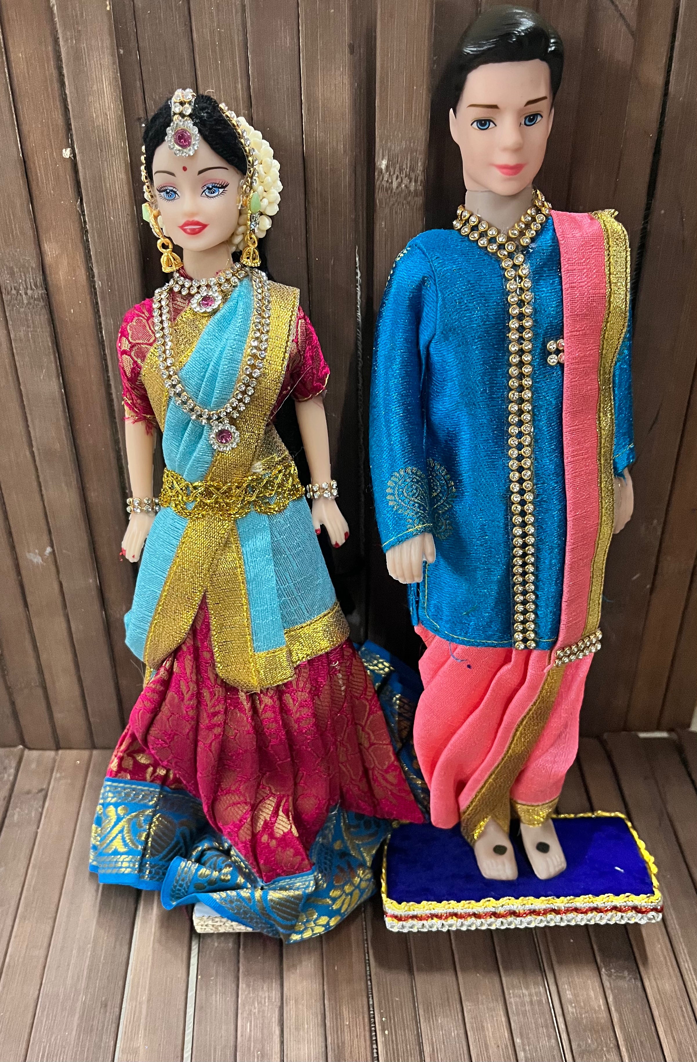 Barbie doll Half saree  sherwani groom dhoti  couple set