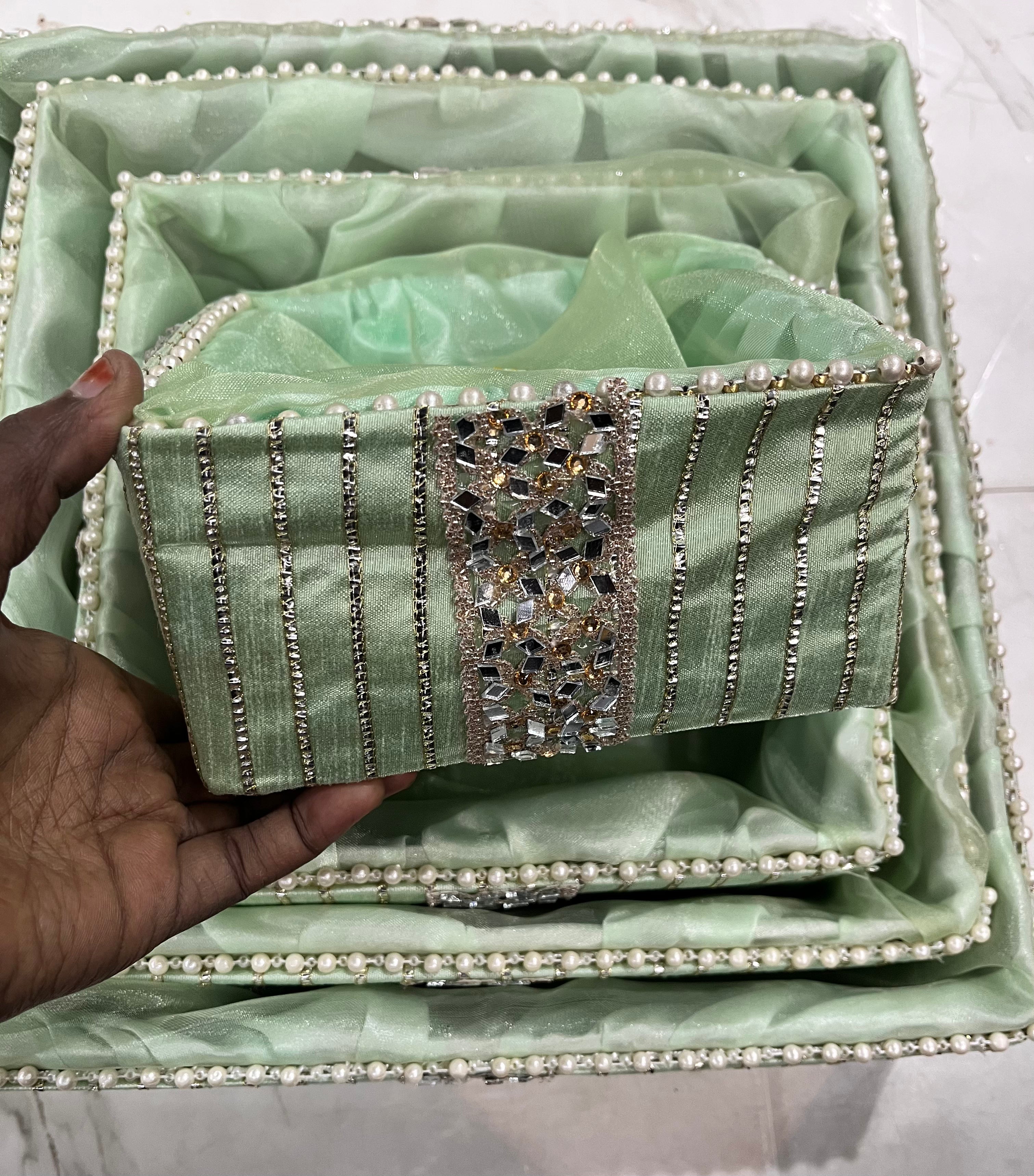 Square pistha green gift hamper basket 6x6&8x8&10x10&12x12 4piece set -1pack
