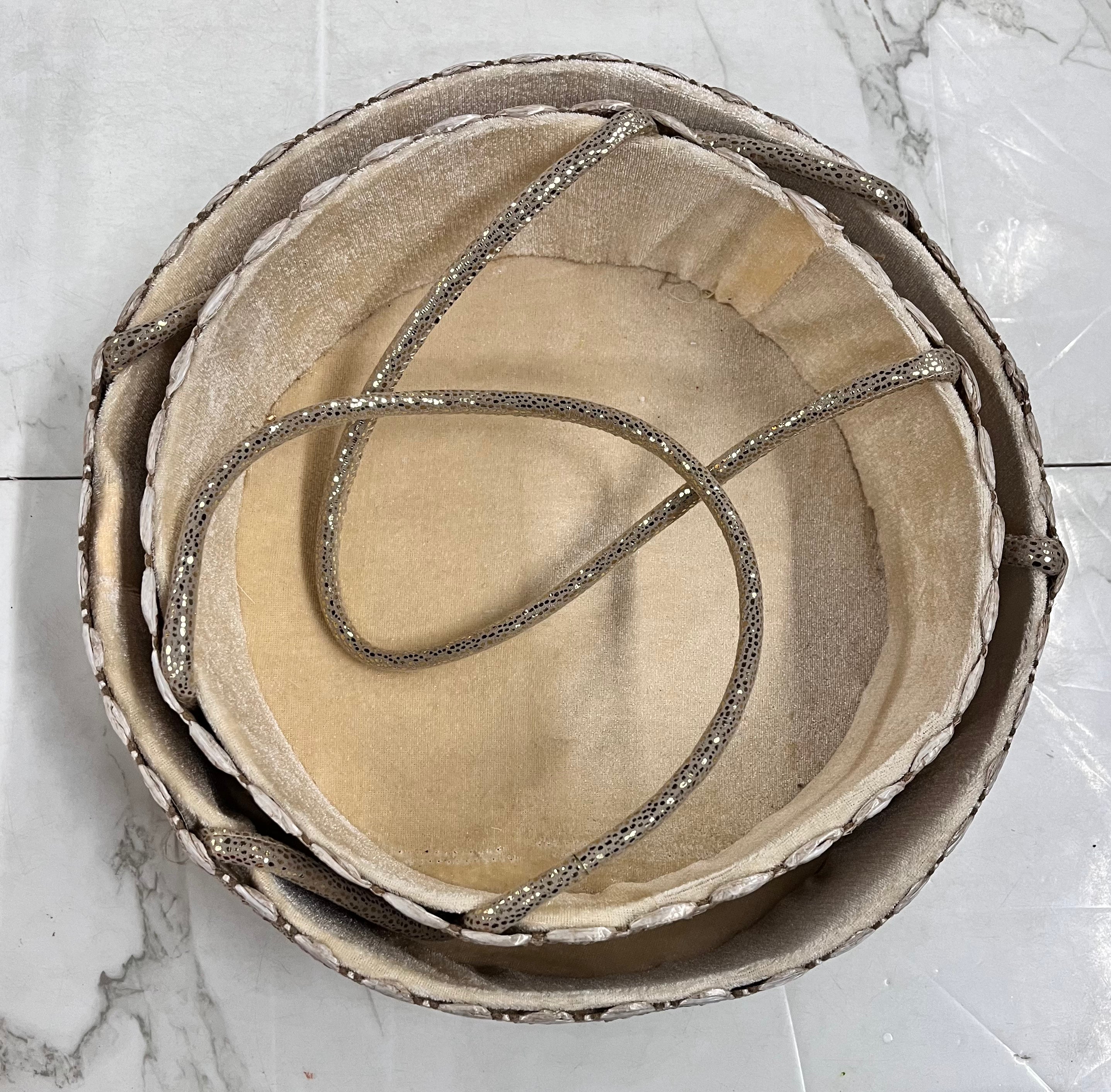 Beige round gift basket natural textured hamper 2pc set -1pack