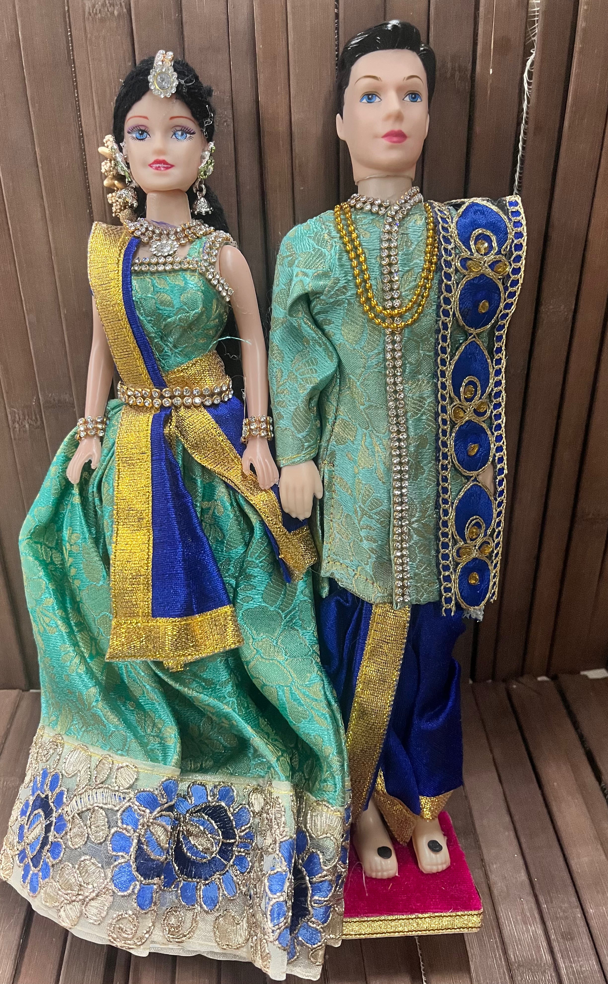 Barbie doll couple Lehenga sherwani groom dhoti  set