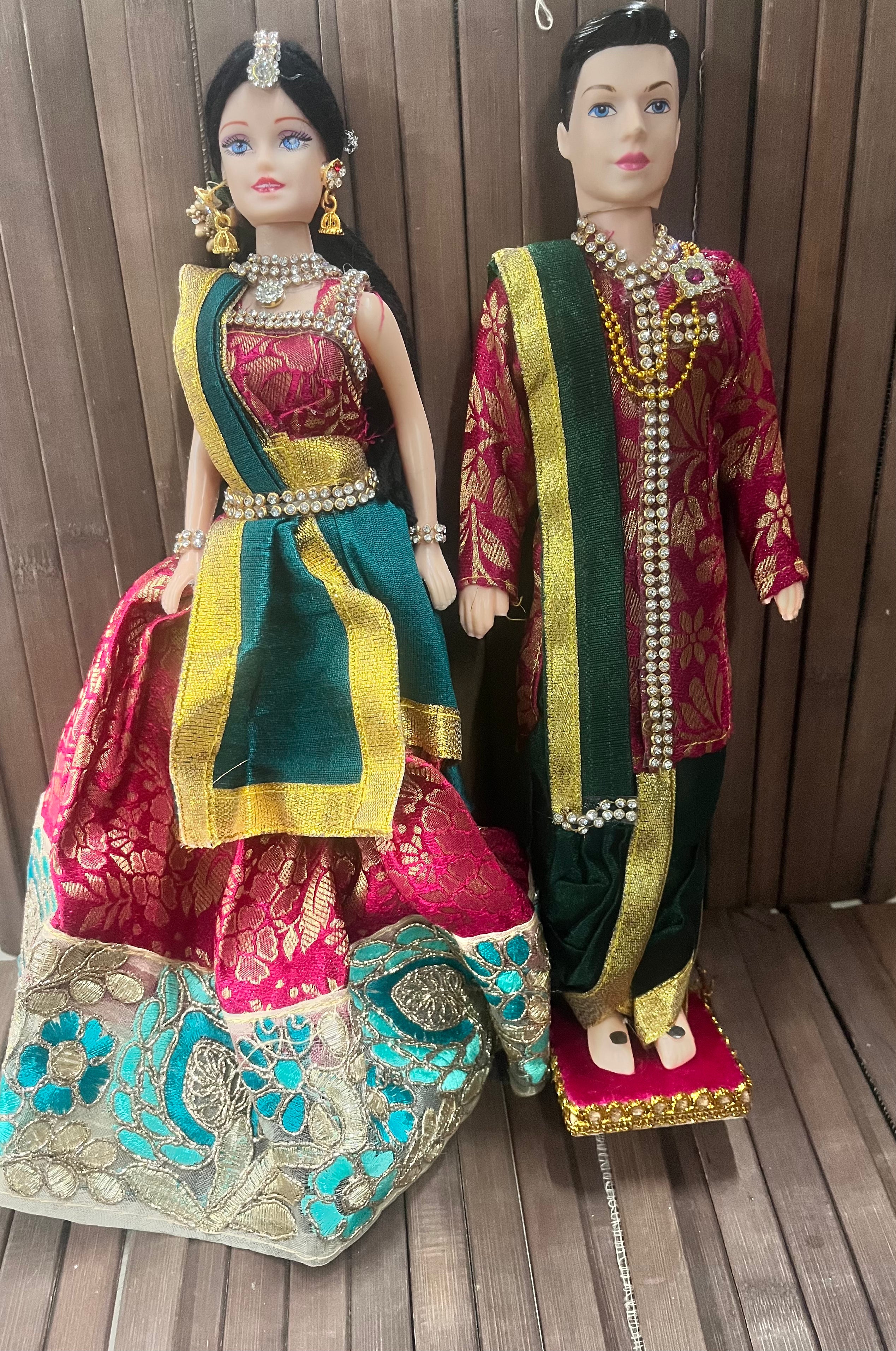 Barbie doll couple Lehenga sherwani groom dhoti  set