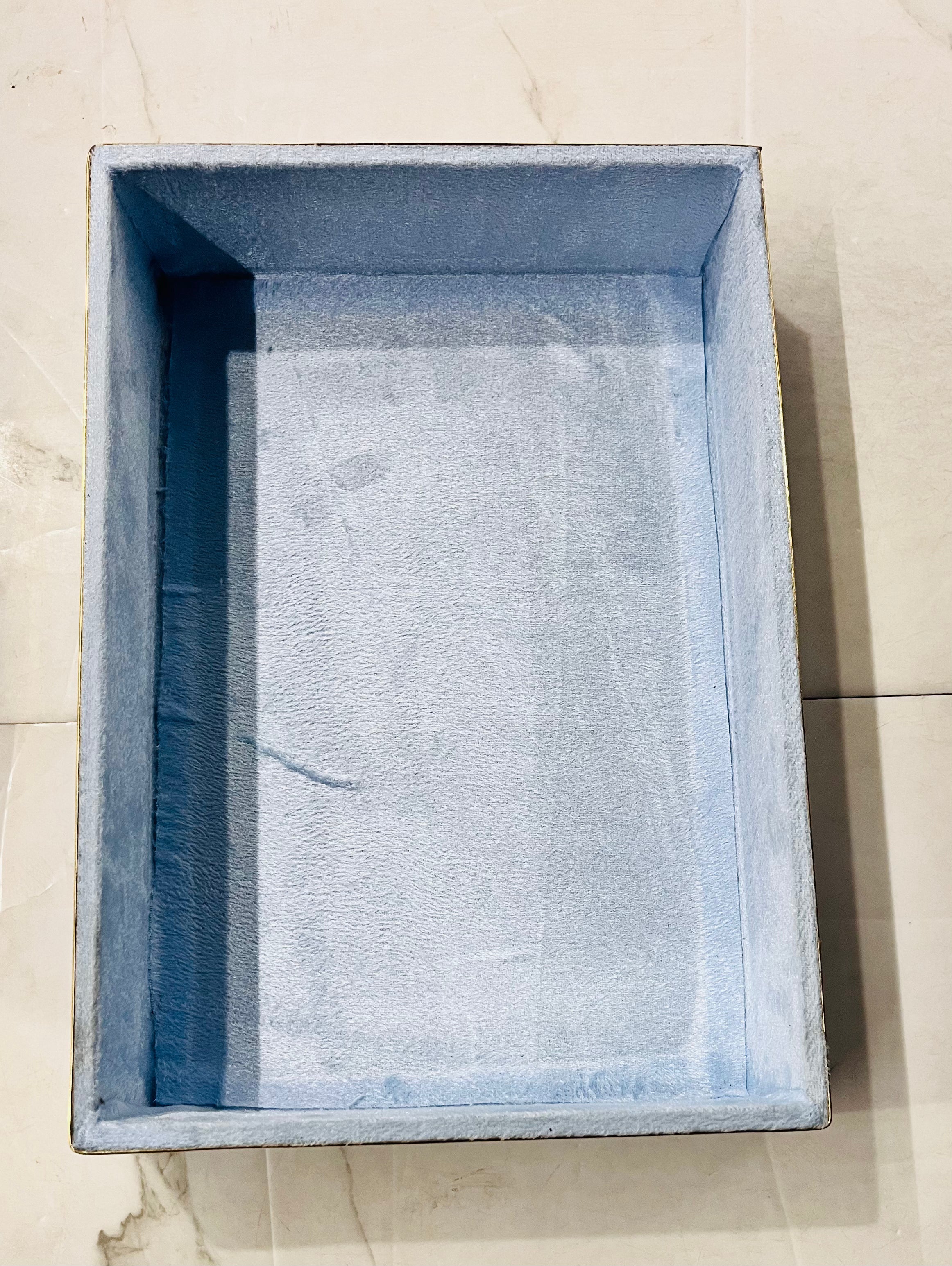 Luxury sky blue velvet rectangle tray 2pc set-12x16 &13x9 size 1pack