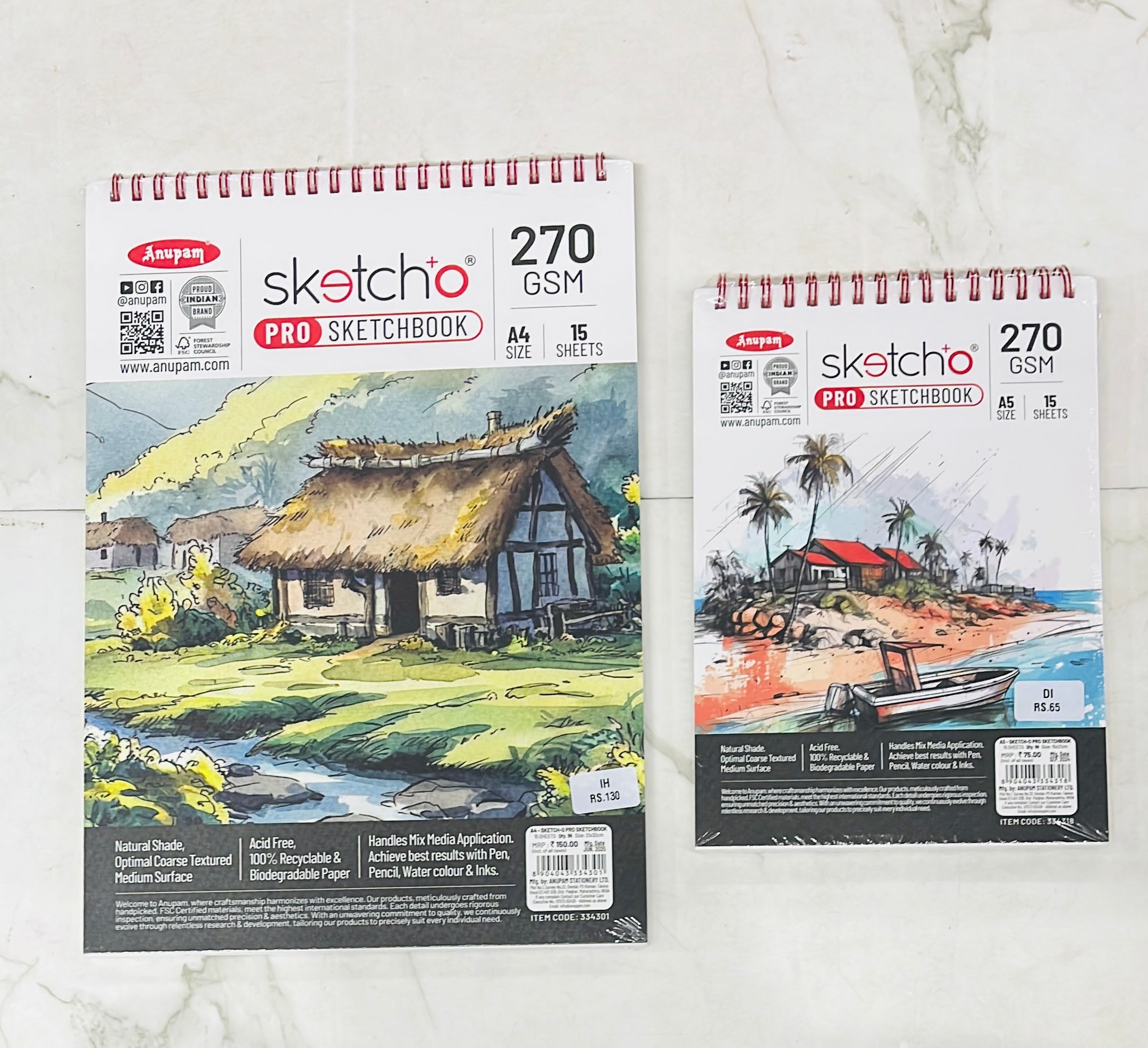 Anupam Sketcho pro sketchbook 270gsm 15sheets (A4&A6)-1pack