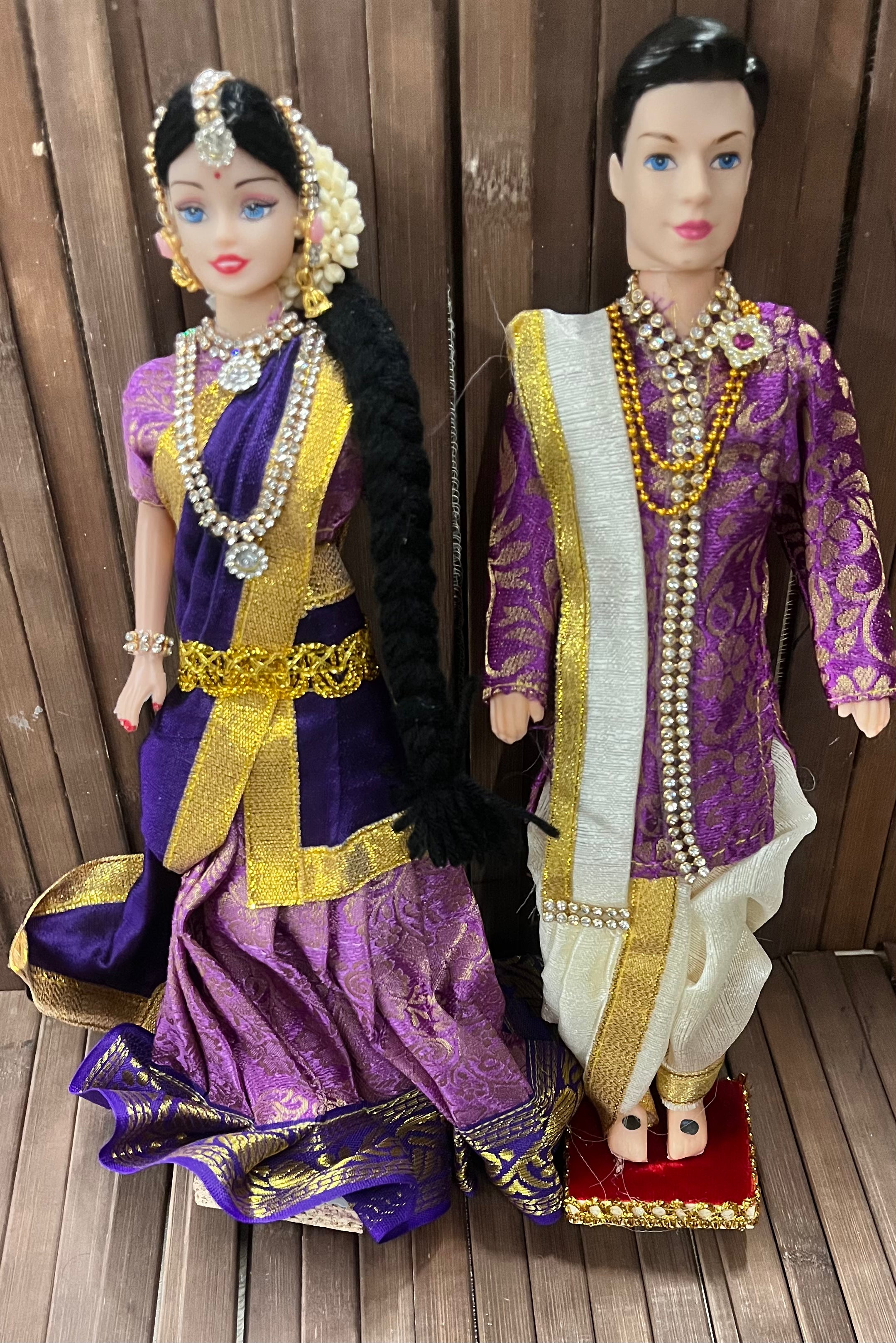 Barbie doll Half saree  sherwani groom dhoti  couple set