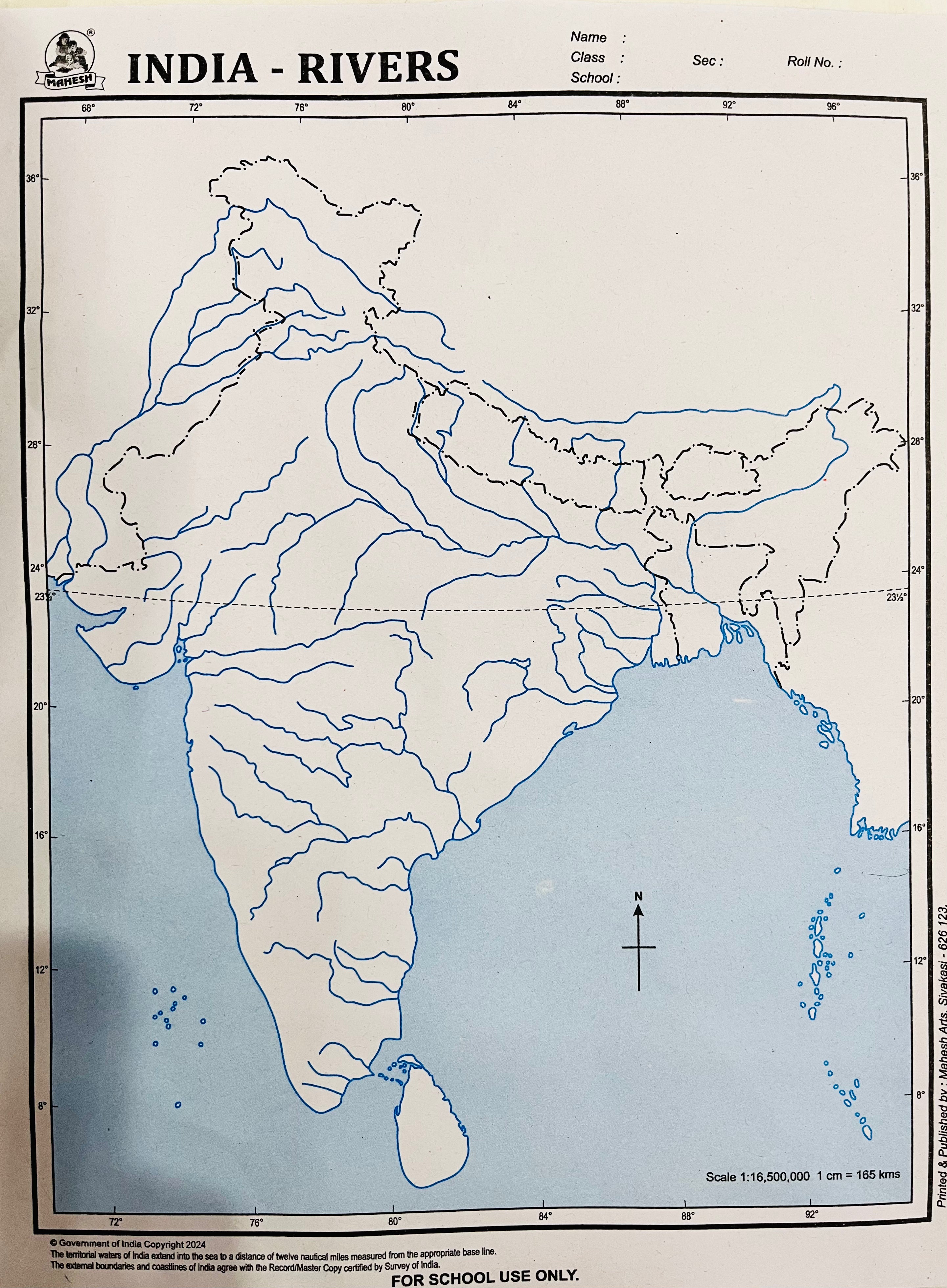 Maps for practice-world,India,Tamilnadu outline,political and rivers (each 1 map)-1pack