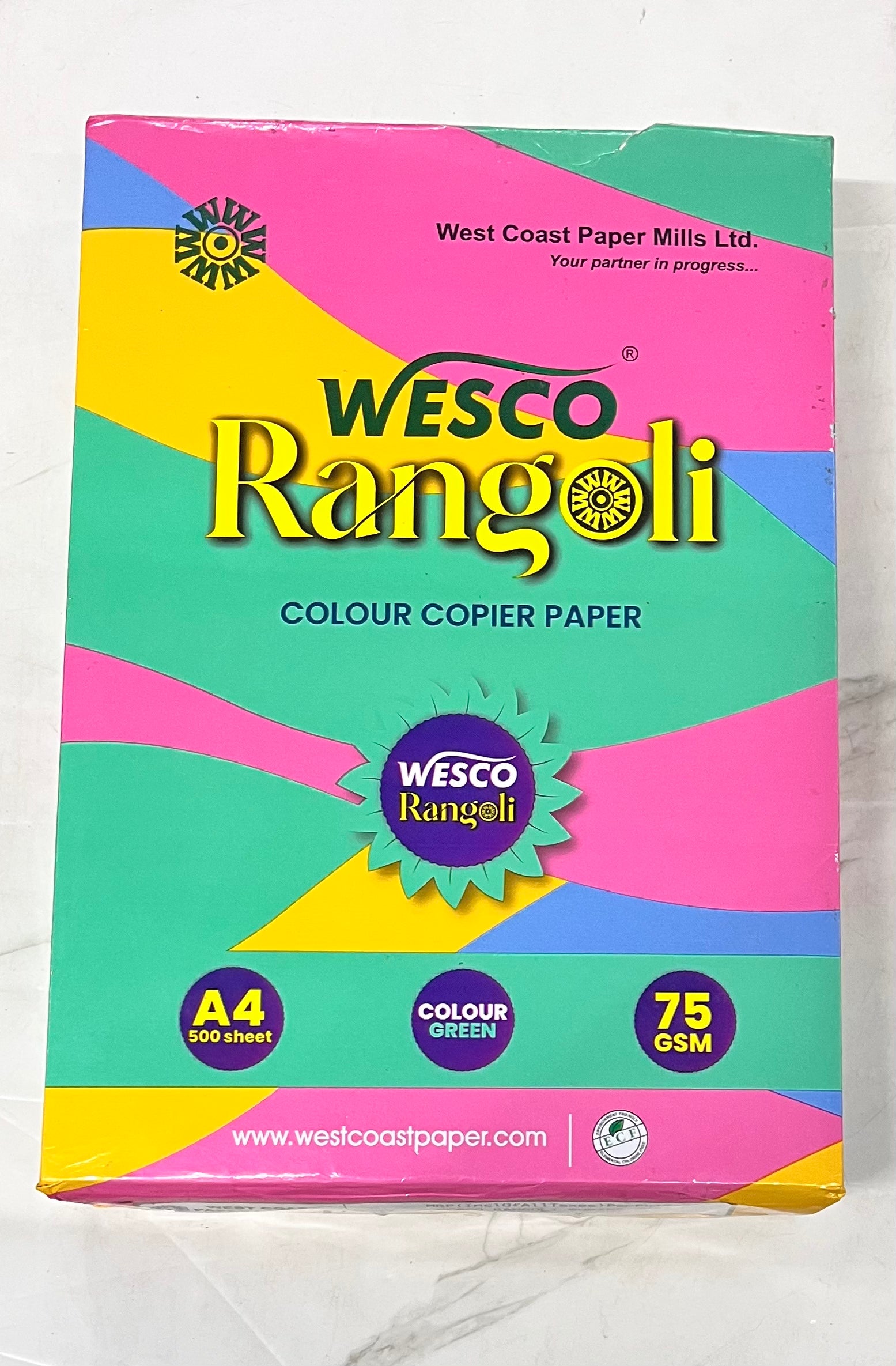 Wesco Rangoli colour copier paper A4 size 500sheets 75gsm -full pack vibrant 4 colours