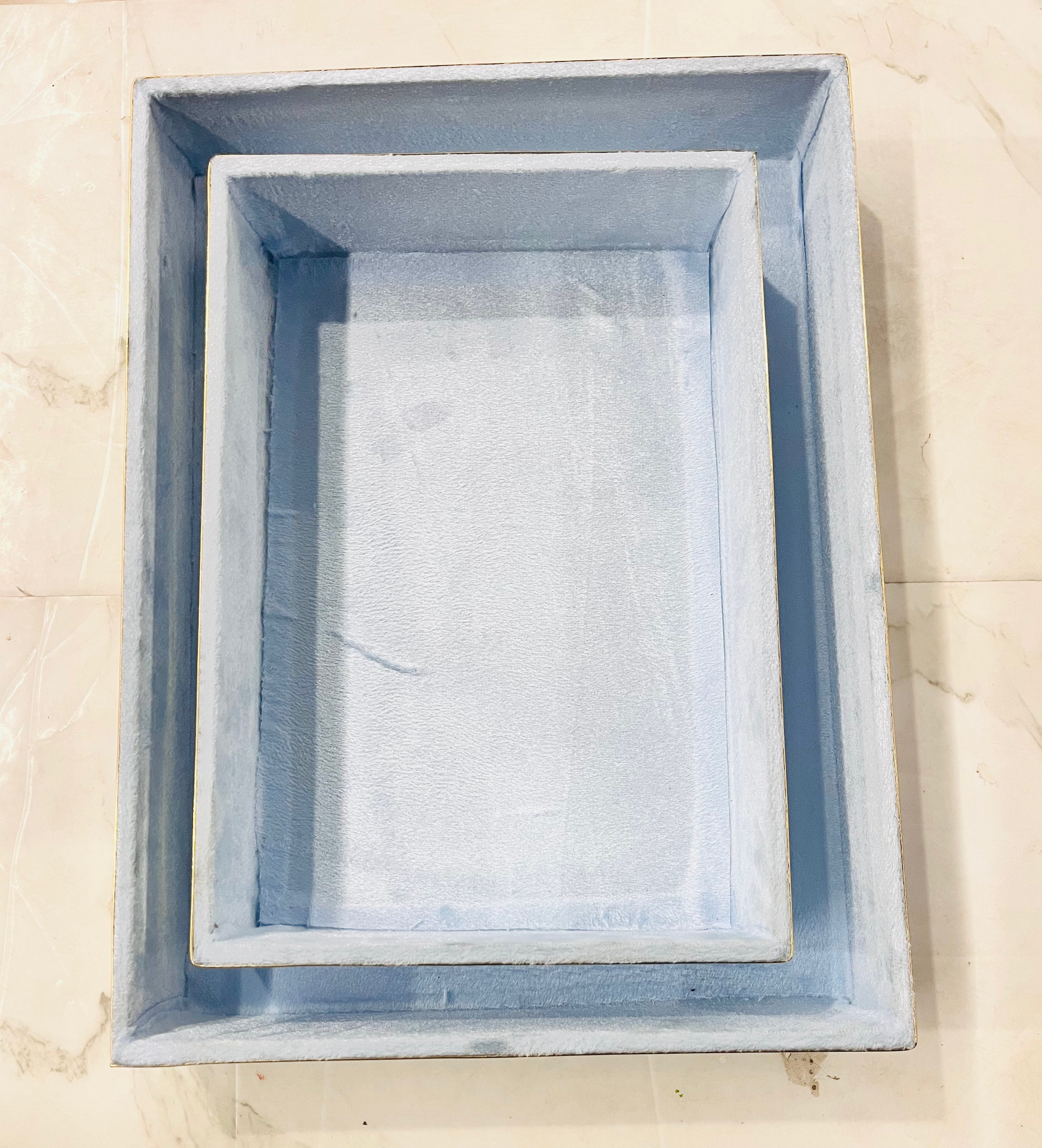Luxury sky blue velvet rectangle tray 2pc set-12x16 &13x9 size 1pack
