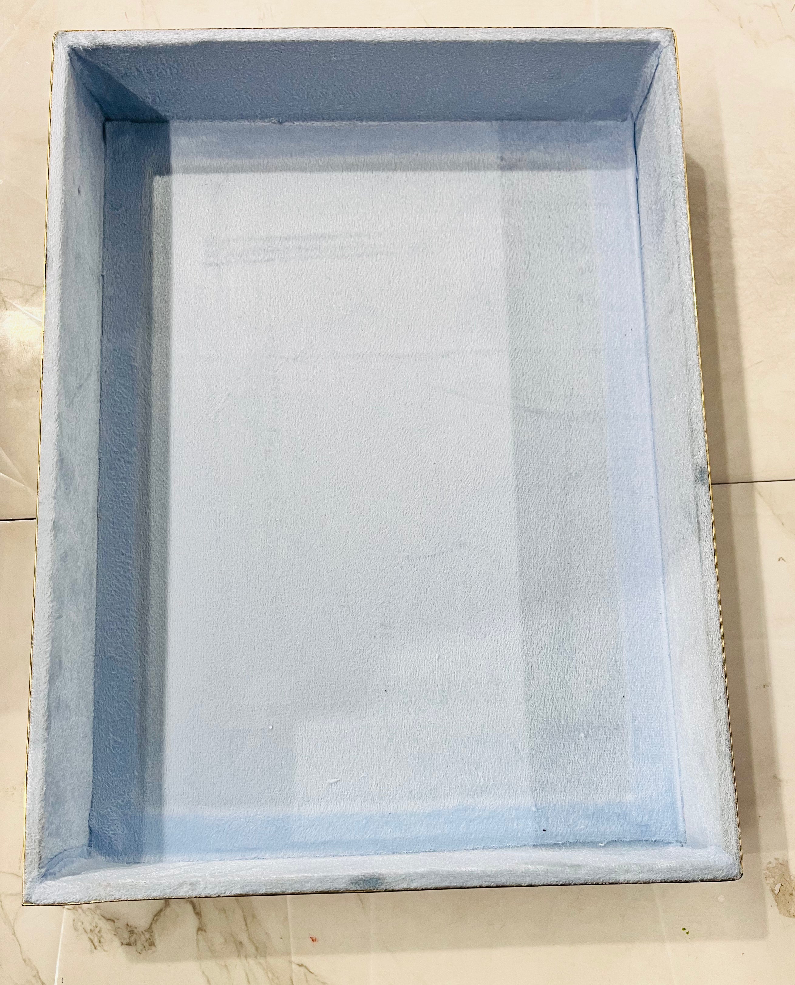 Luxury sky blue velvet rectangle tray 2pc set-12x16 &13x9 size 1pack