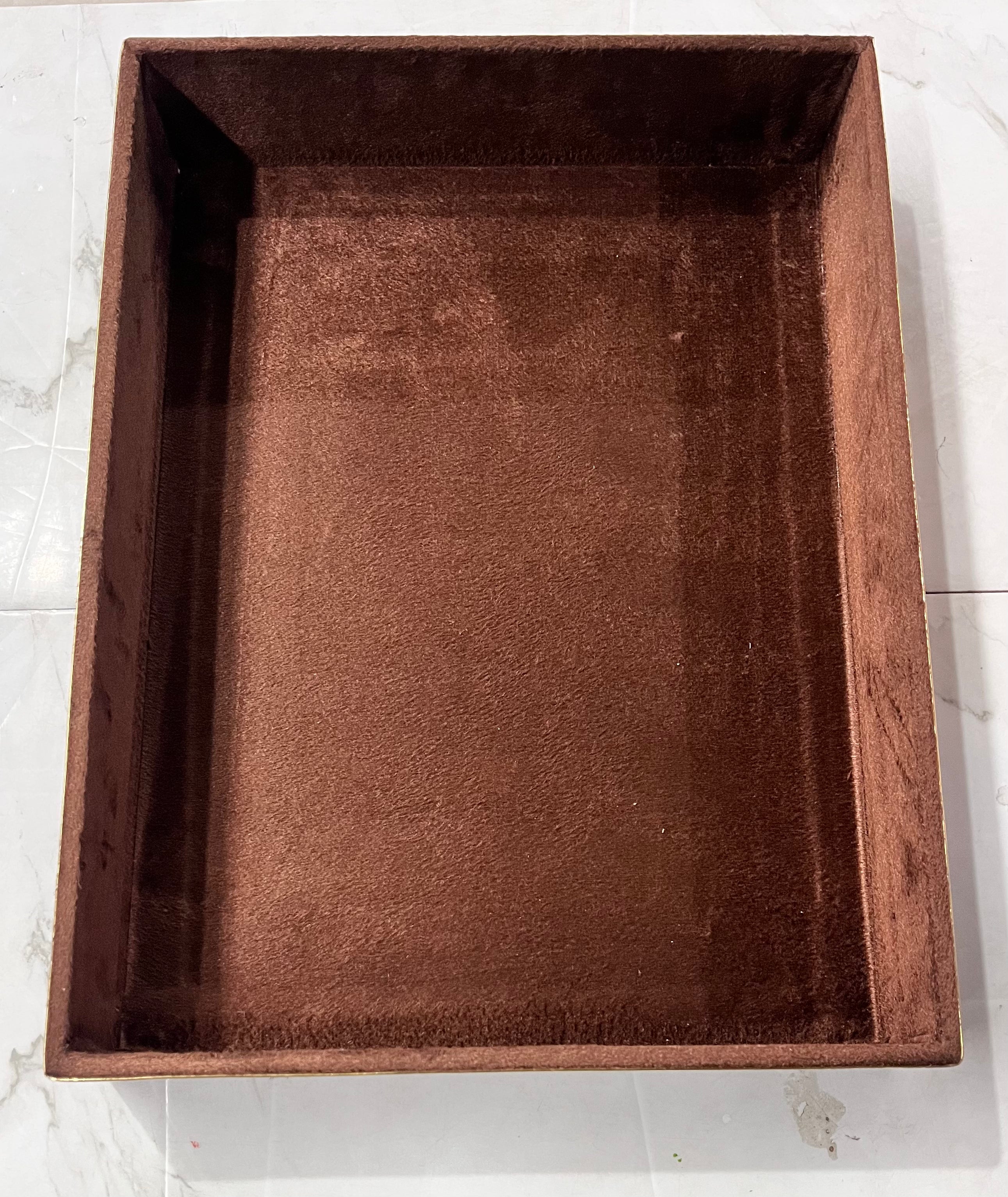 Luxury brown velvet rectangle tray 2pc set-12x16 &13x9 size 1pack